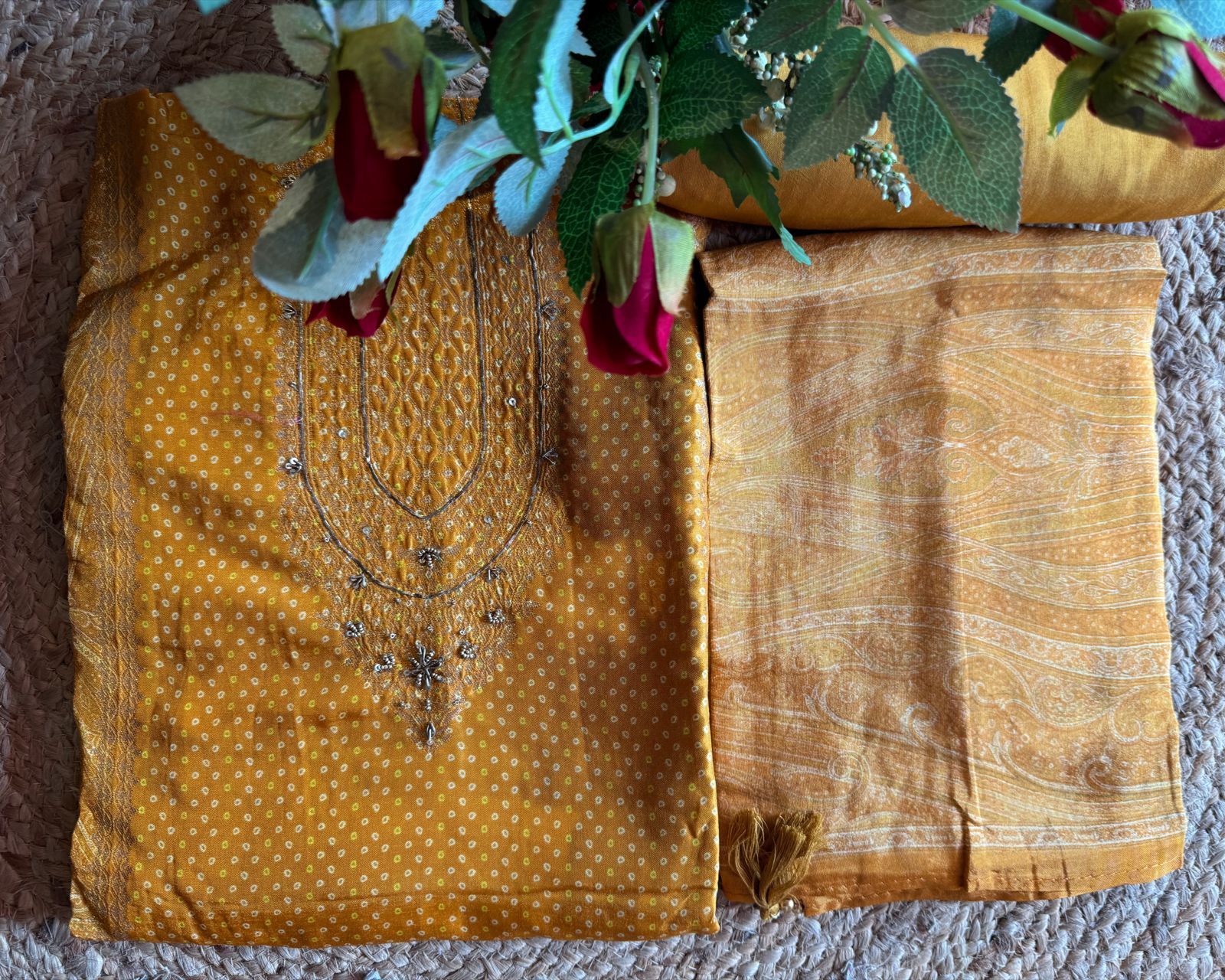 Pure Silk Unstitched shirts with bandhani print