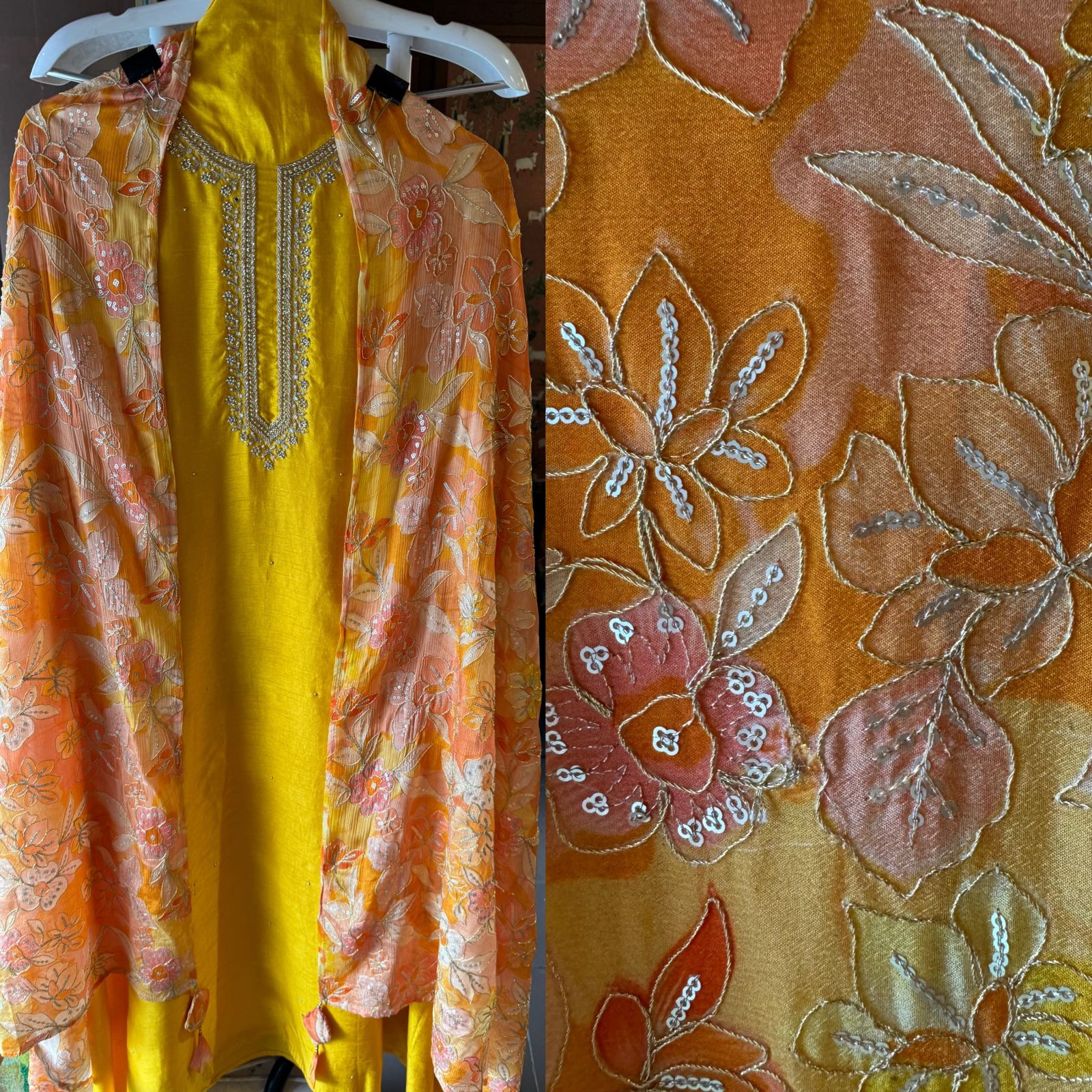 Pure Raw Silk Unstitched Kurta with beautiful nalki