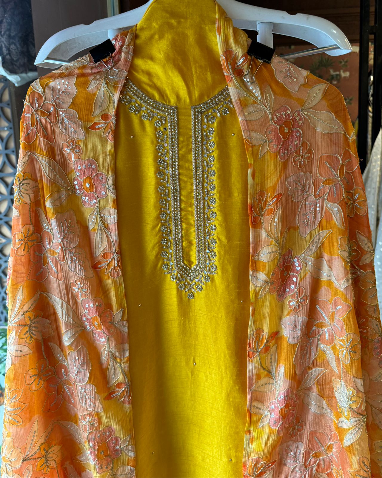 Pure Raw Silk Unstitched Kurta with beautiful nalki