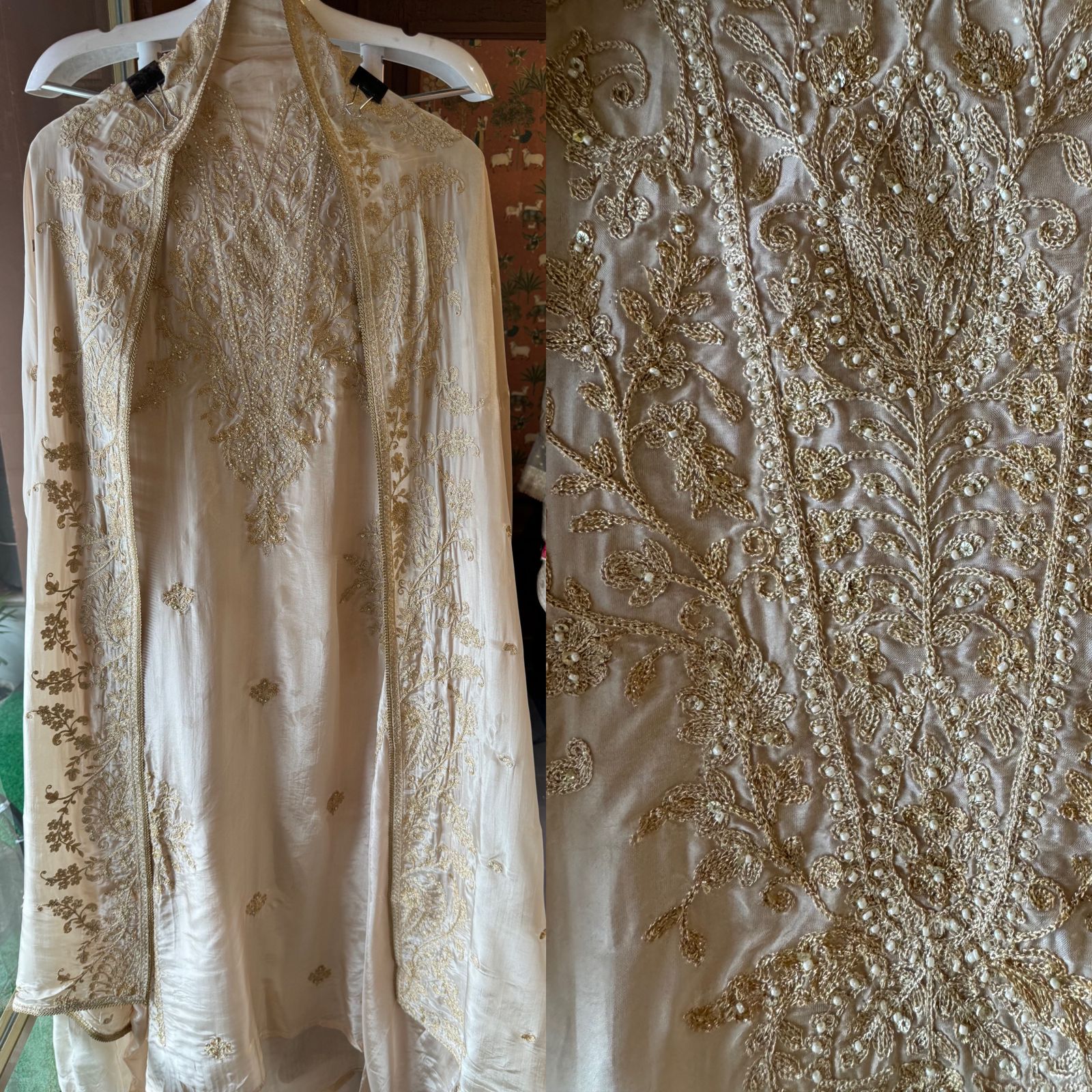 Soft organza tissue Unstitched Suit piece with Aari work