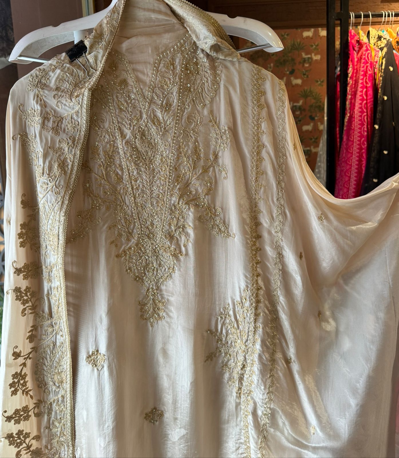 Soft organza tissue Unstitched Suit piece with Aari work