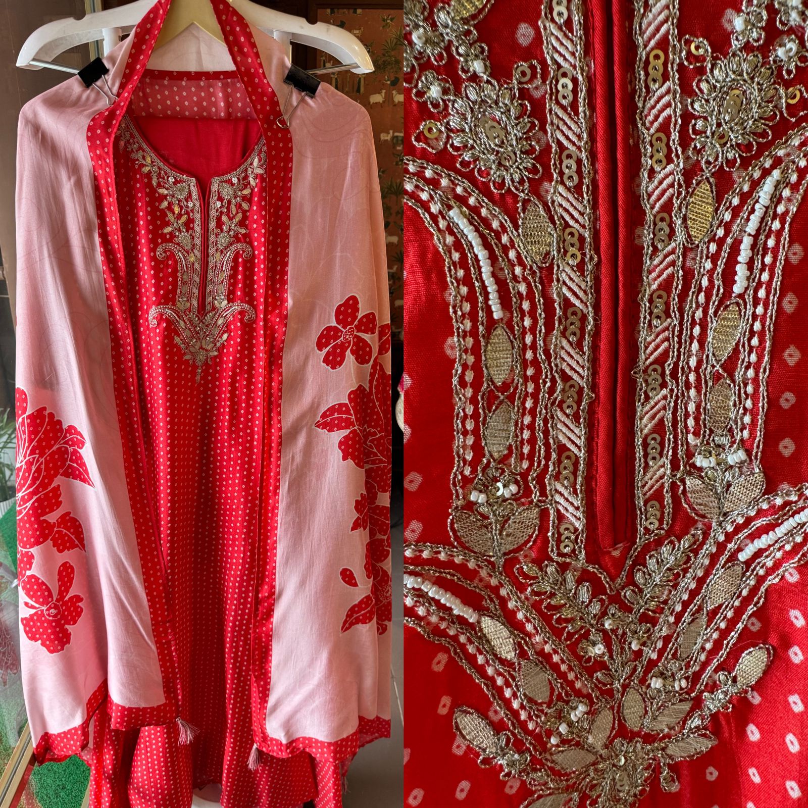 Pure Muslin silk Unstitched bandej printed shirt