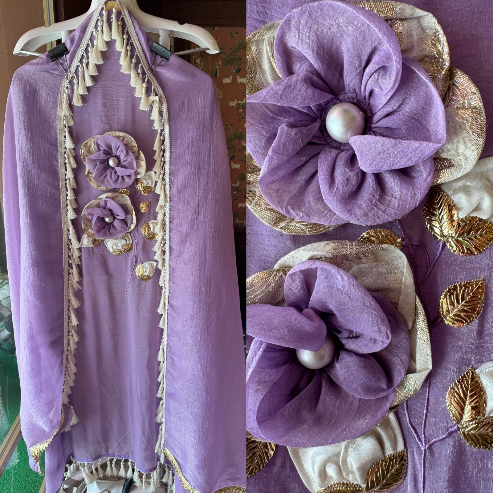 Crushed tissue unstitched kurta with 3D Floral design