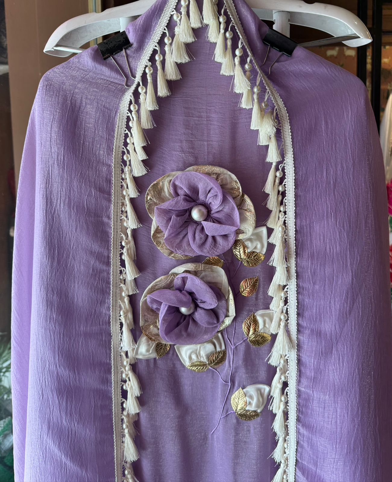 Crushed tissue unstitched kurta with 3D Floral design