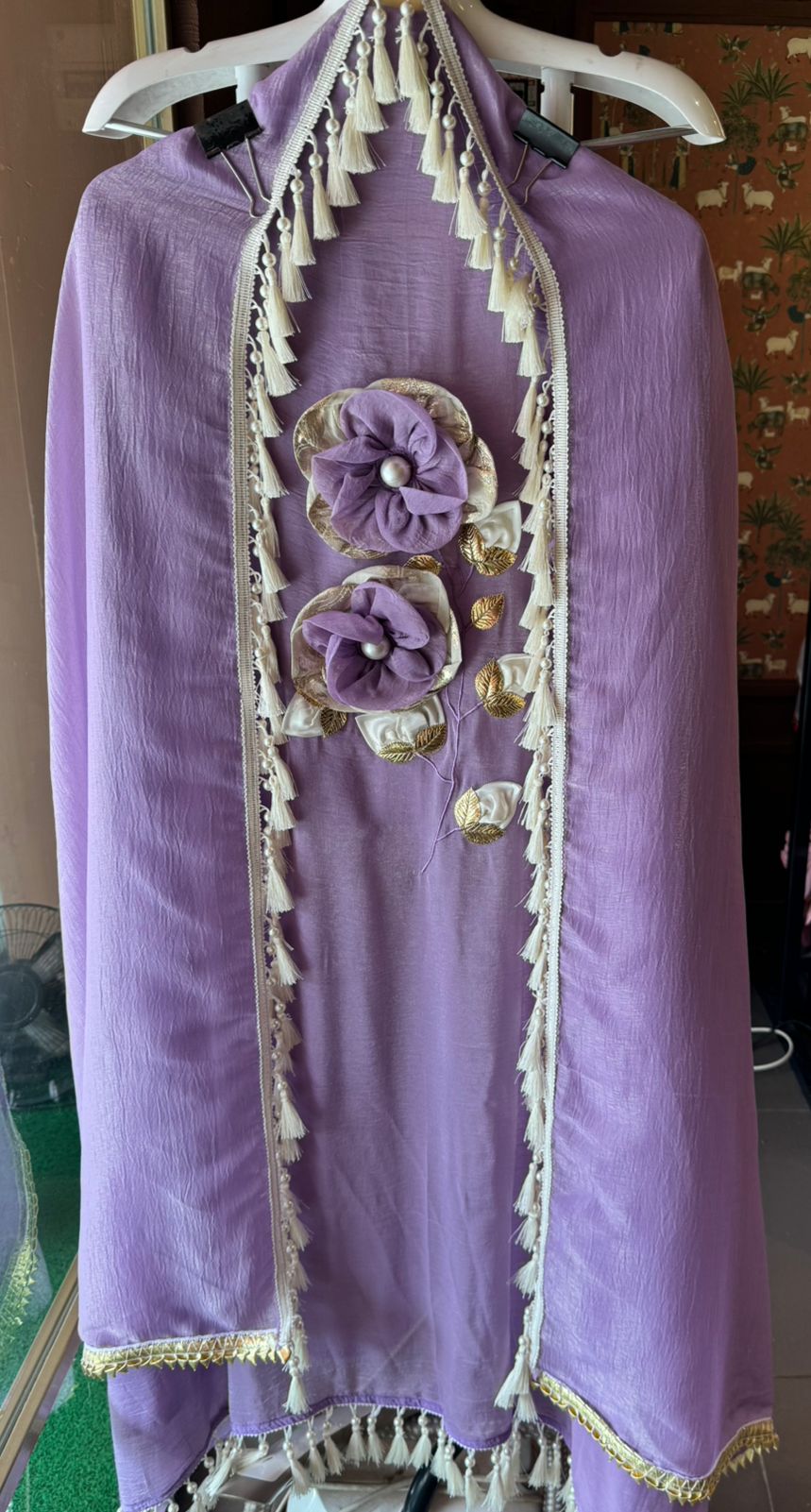 Crushed tissue unstitched kurta with 3D Floral design