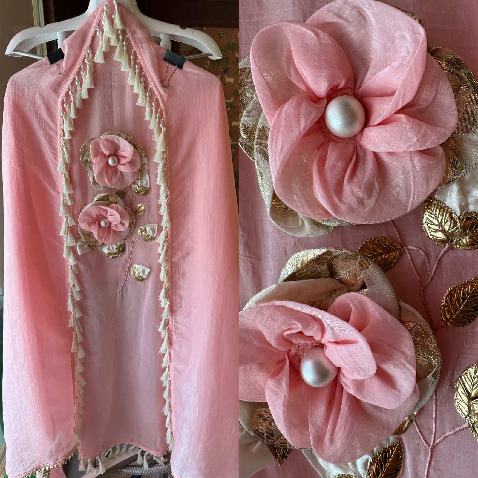 Crushed tissue unstitched kurta with 3D Floral design