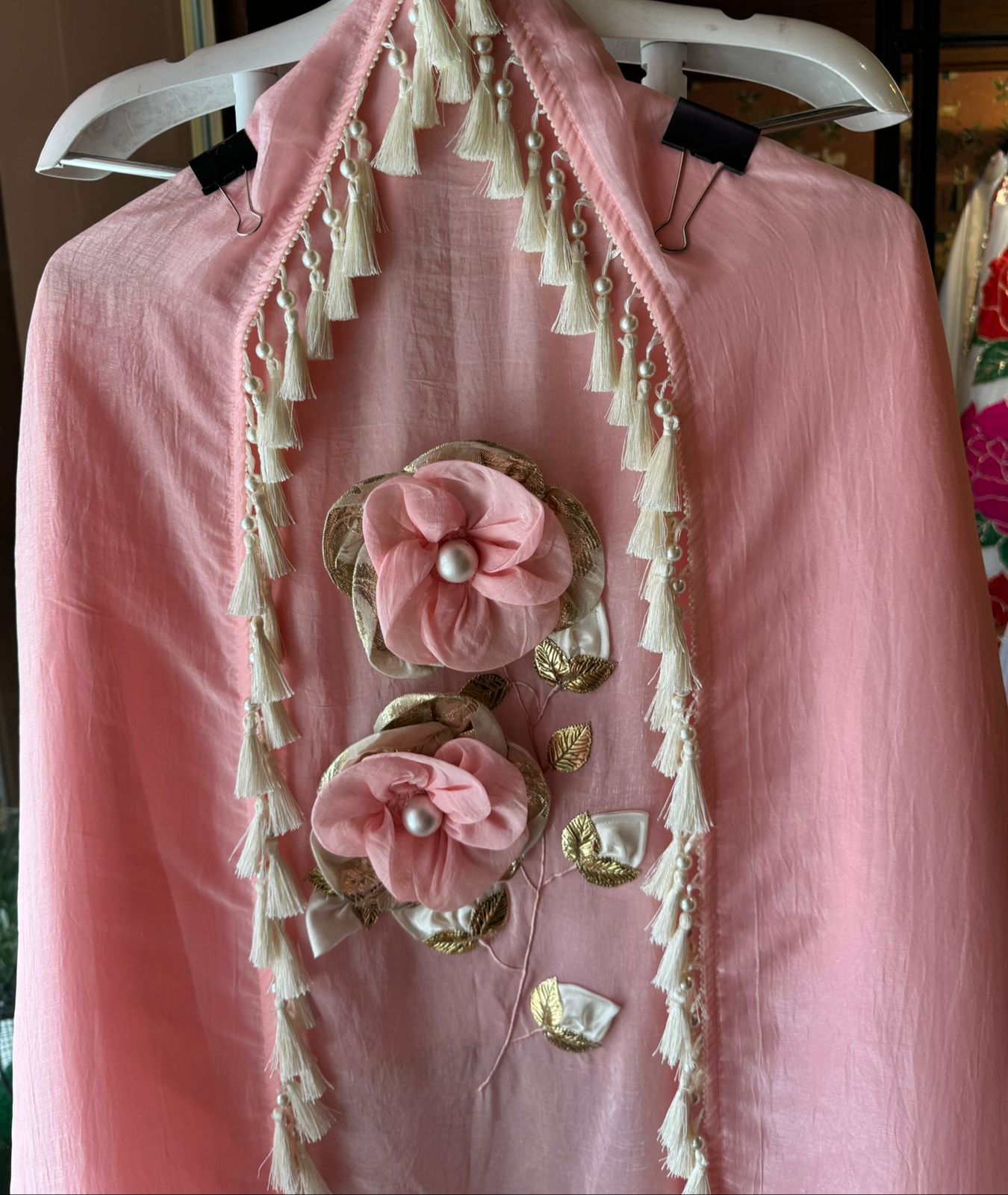 Crushed tissue unstitched kurta with 3D Floral design