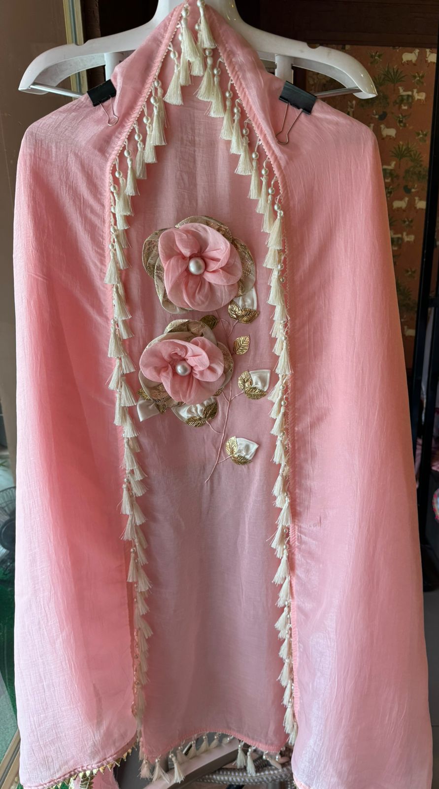 Crushed tissue unstitched kurta with 3D Floral design