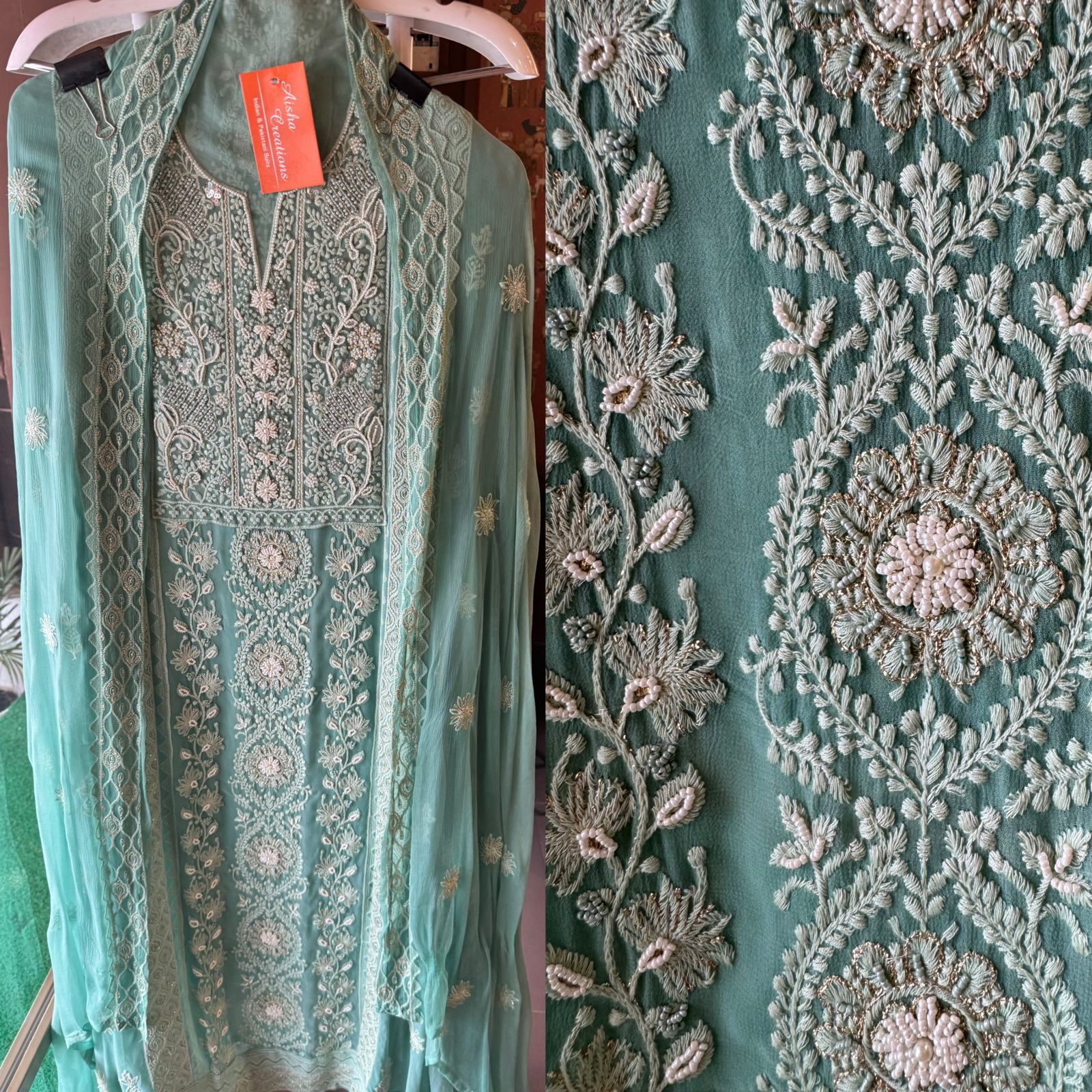 Pure Georgette Lakhnavi Embroidered Shirt
