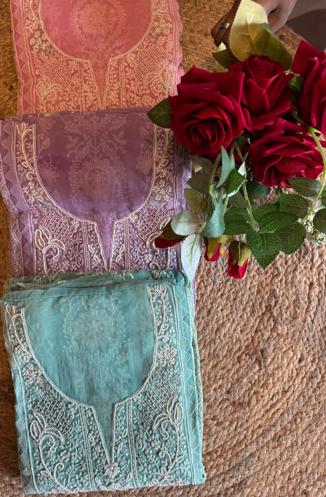 Pure Georgette Lakhnavi Embroidered Shirt