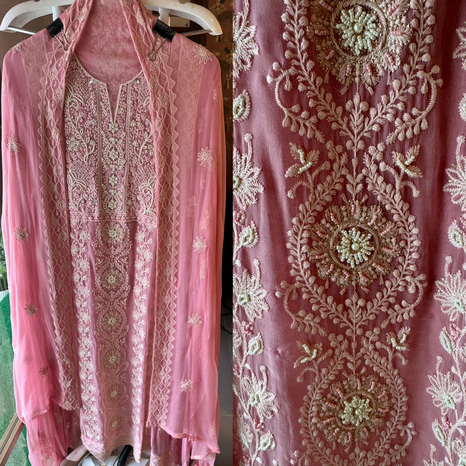 Pure Georgette Lakhnavi Embroidered Shirt