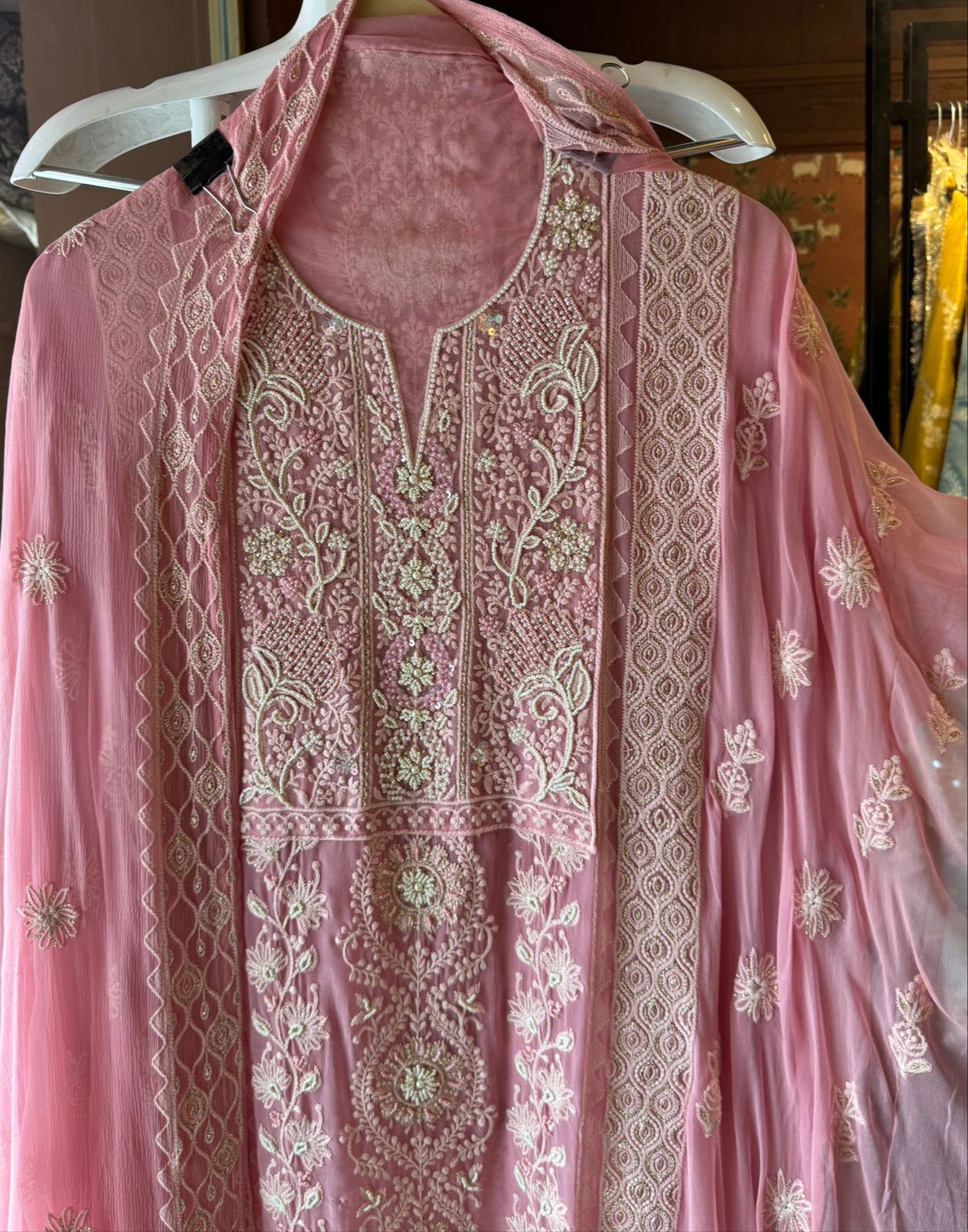 Pure Georgette Lakhnavi Embroidered Shirt