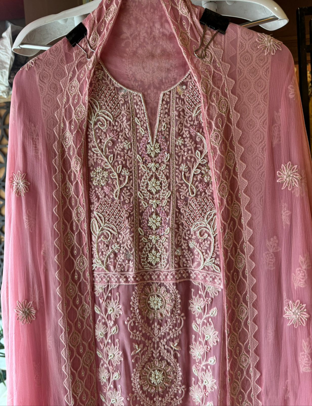 Pure Georgette Lakhnavi Embroidered Shirt