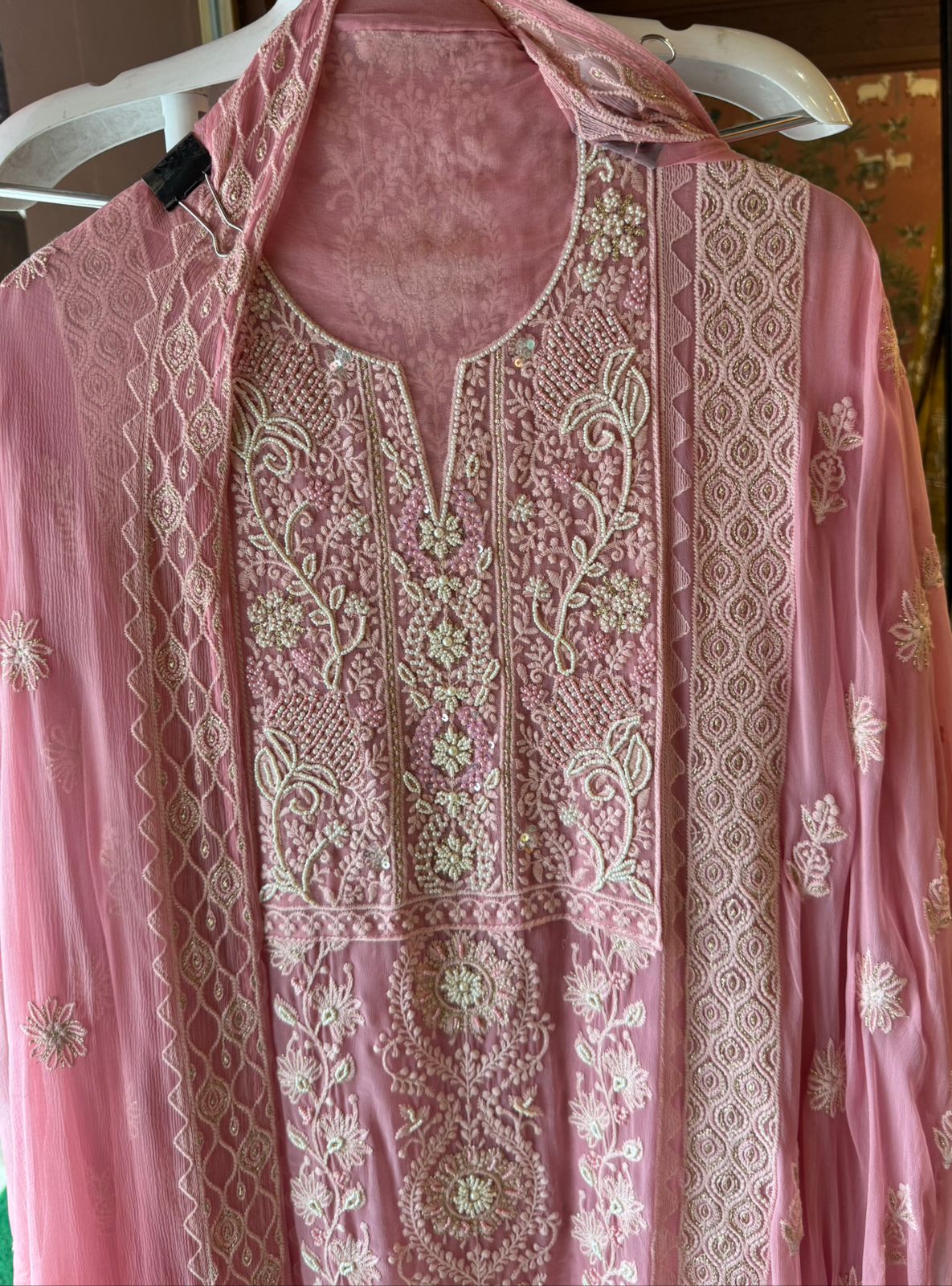 Pure Georgette Lakhnavi Embroidered Shirt