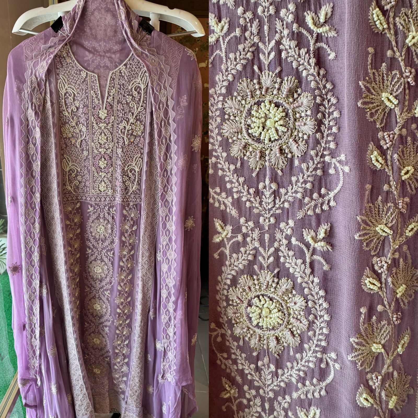 Pure Georgette Lakhnavi Embroidered Shirt