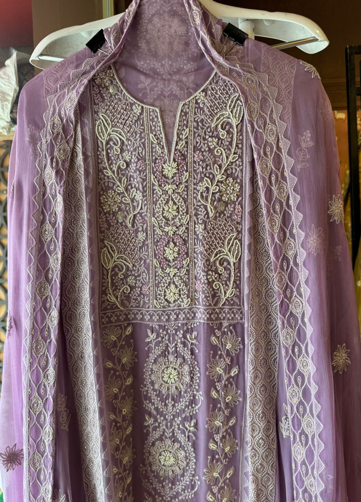 Pure Georgette Lakhnavi Embroidered Shirt