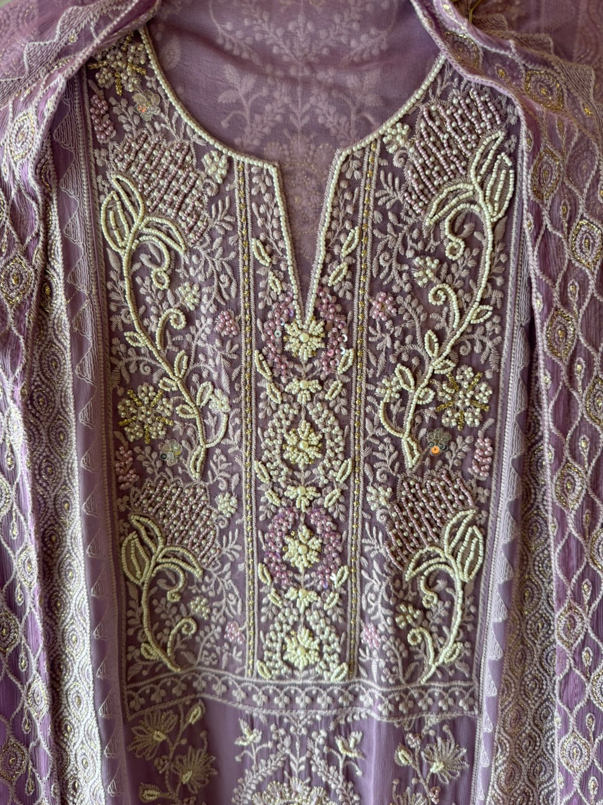 Pure Georgette Lakhnavi Embroidered Shirt