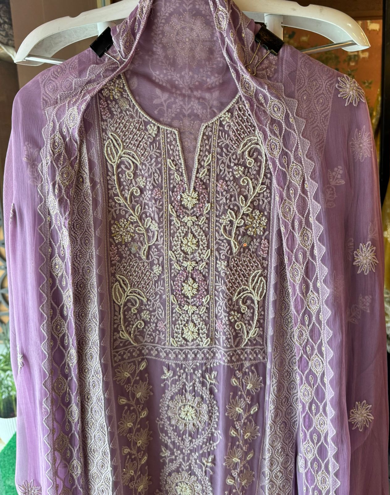 Pure Georgette Lakhnavi Embroidered Shirt