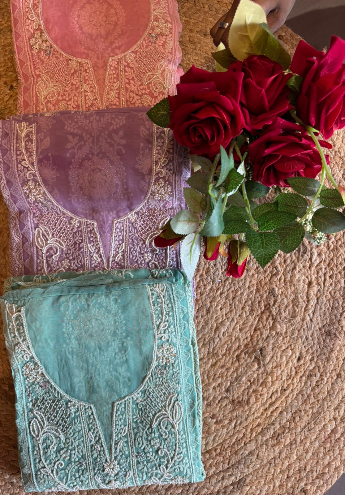 Pure Georgette Lakhnavi Embroidered Shirt