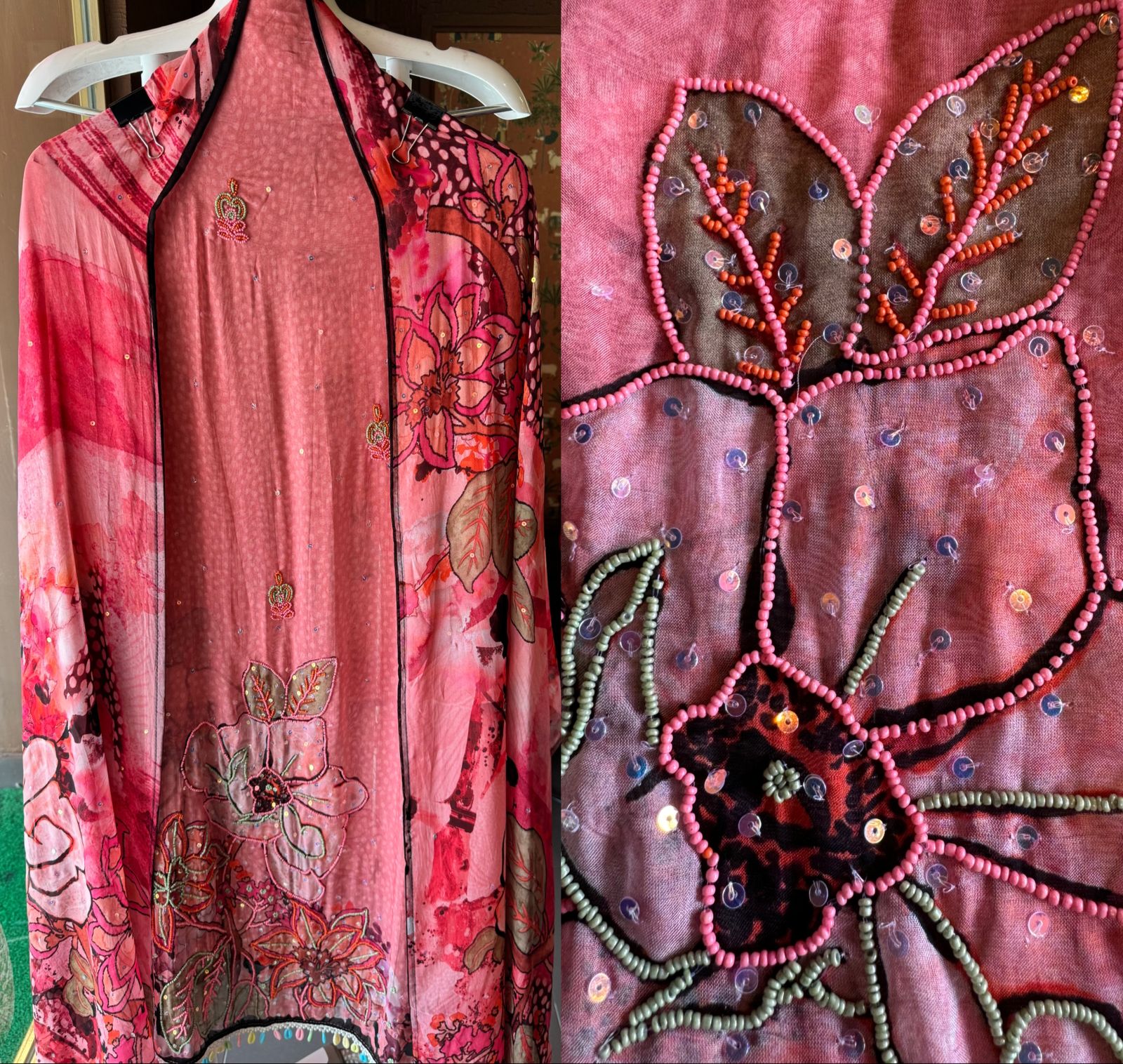 Soft digital printed Shirt with multi coloured beadwork design