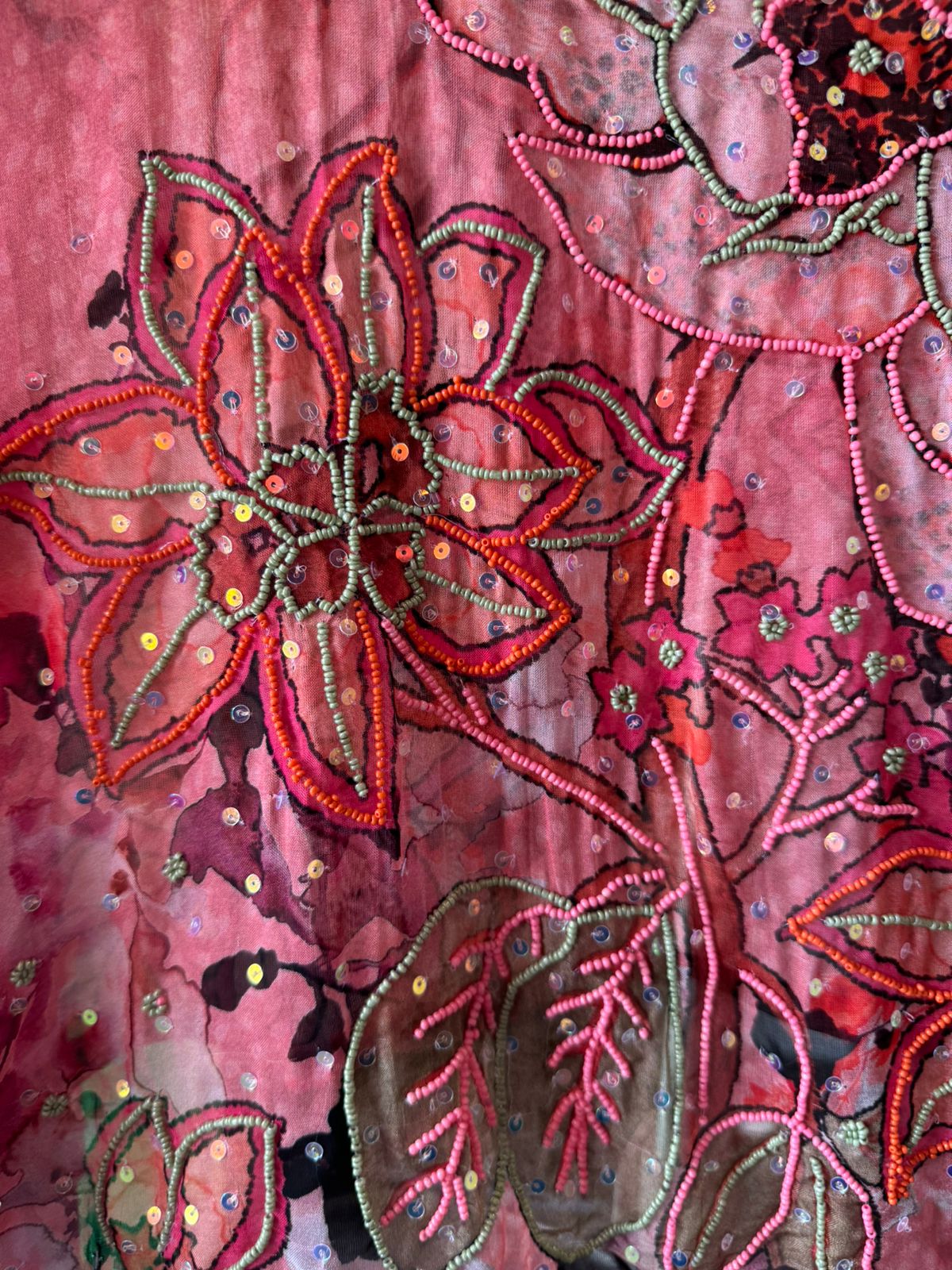 Soft digital printed Shirt with multi coloured beadwork design