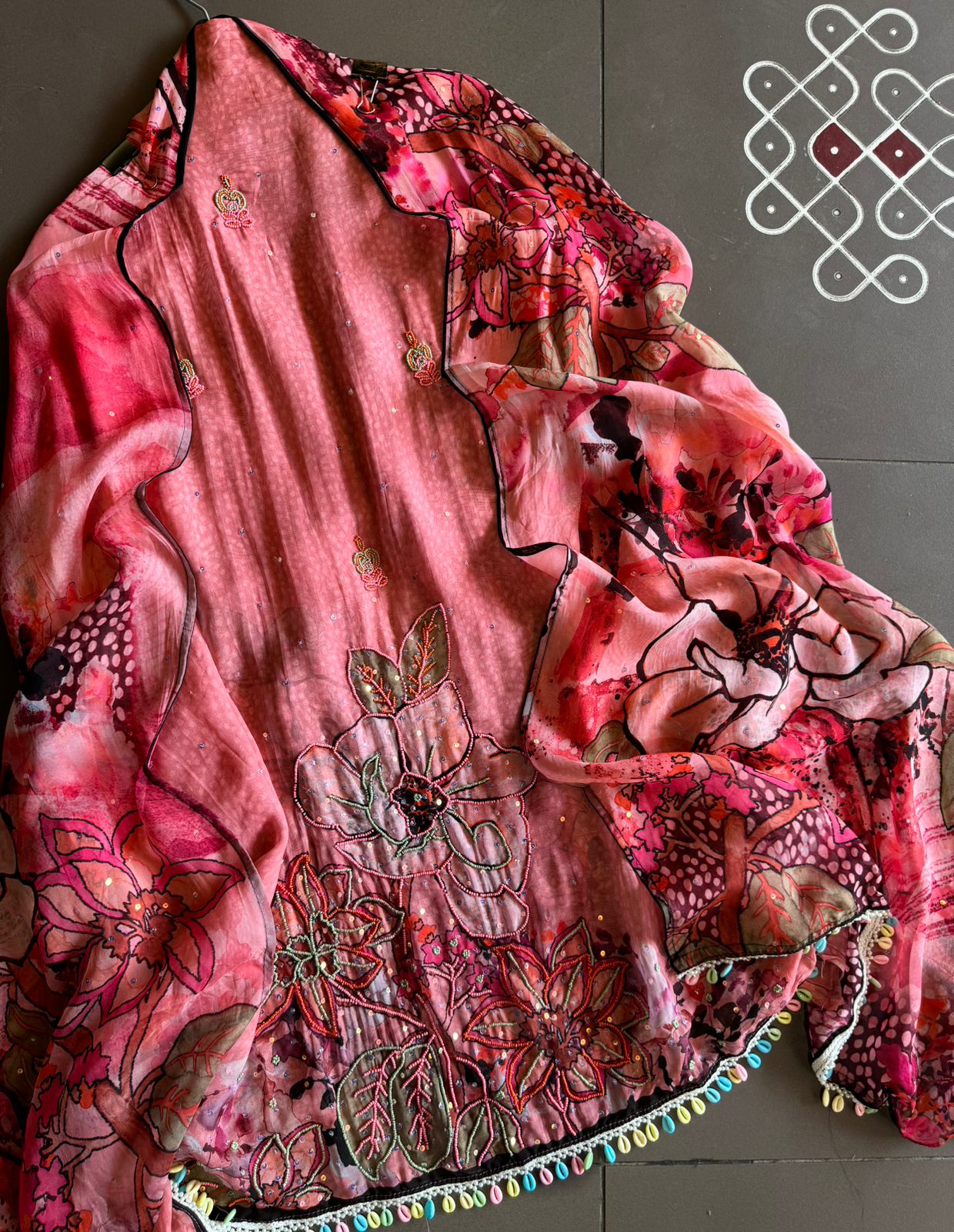 Soft digital printed Shirt with multi coloured beadwork design