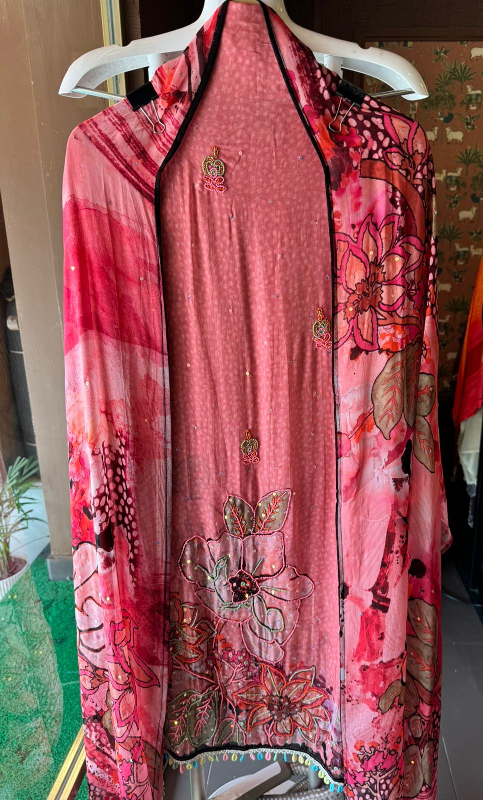 Soft digital printed Shirt with multi coloured beadwork design