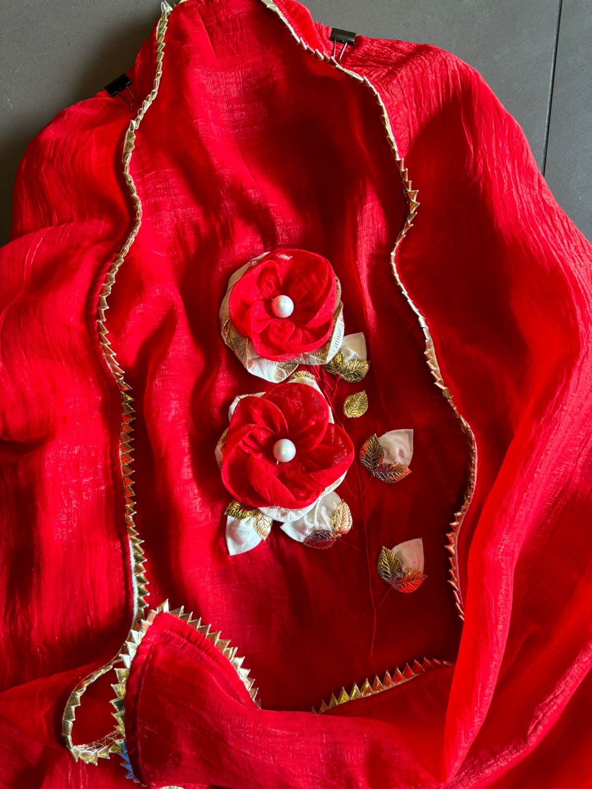 Crushed tissue unstitched kurta with 3D Floral design