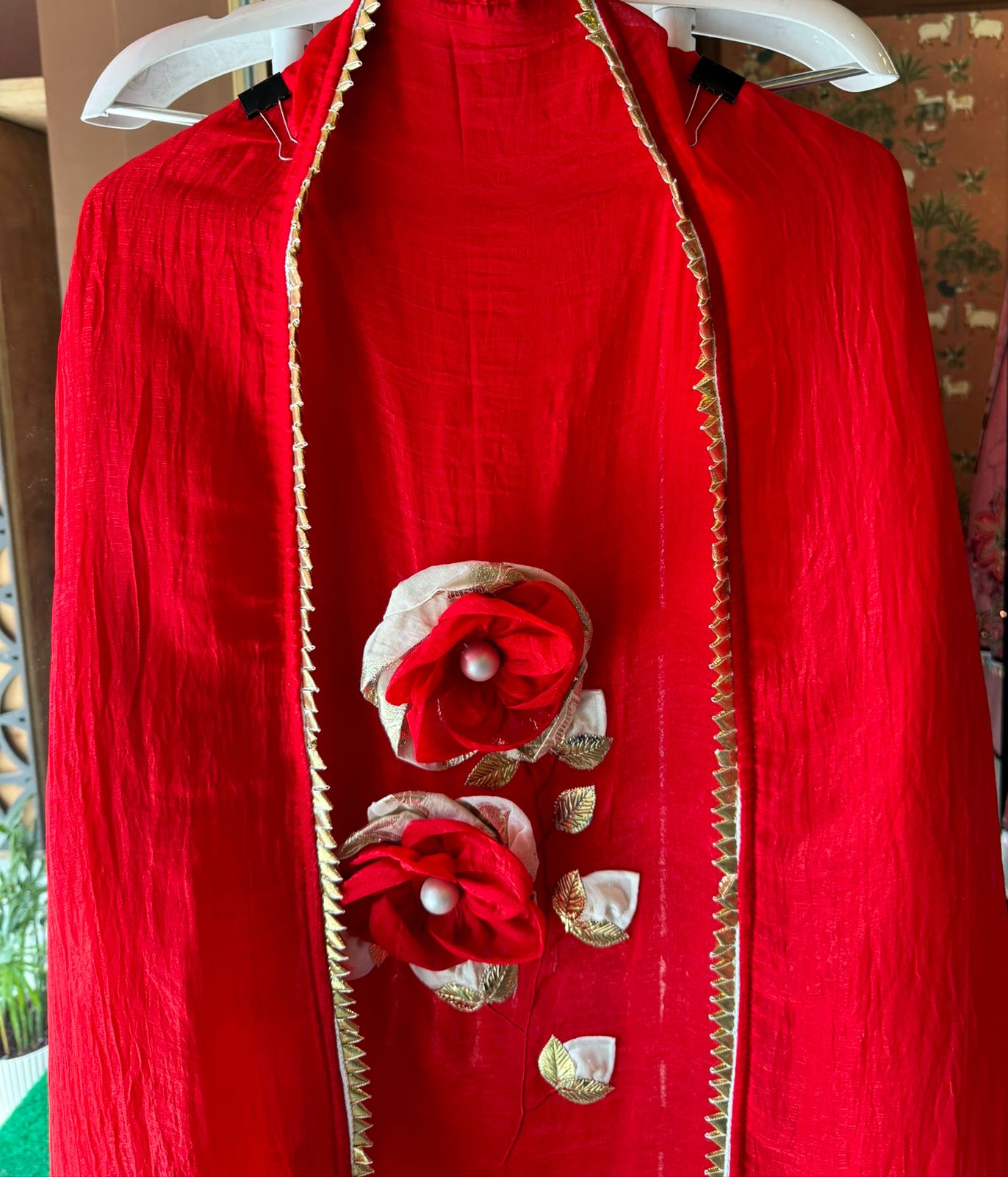 Crushed tissue unstitched kurta with 3D Floral design