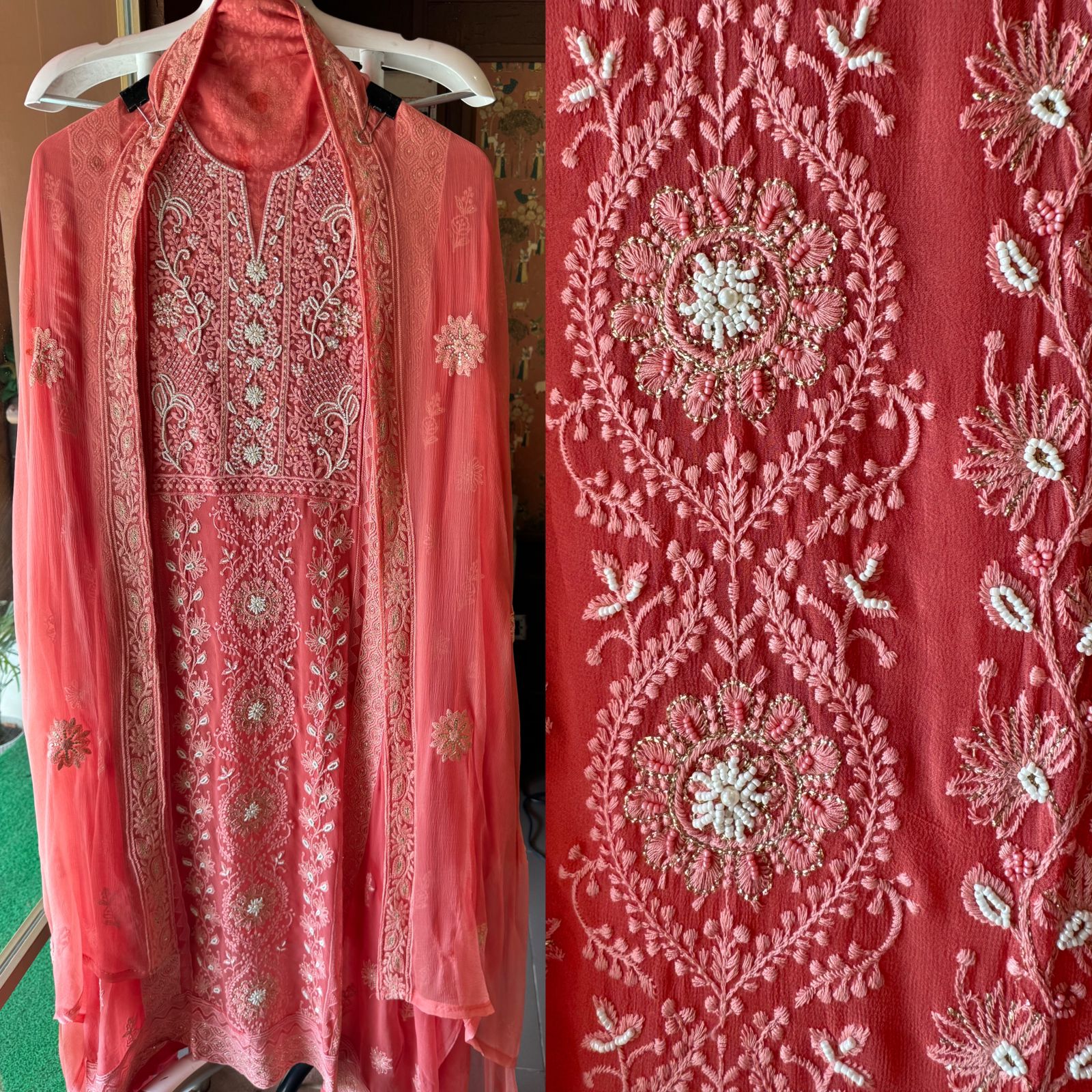 Pure Georgette Lakhnavi Embroidered Shirt