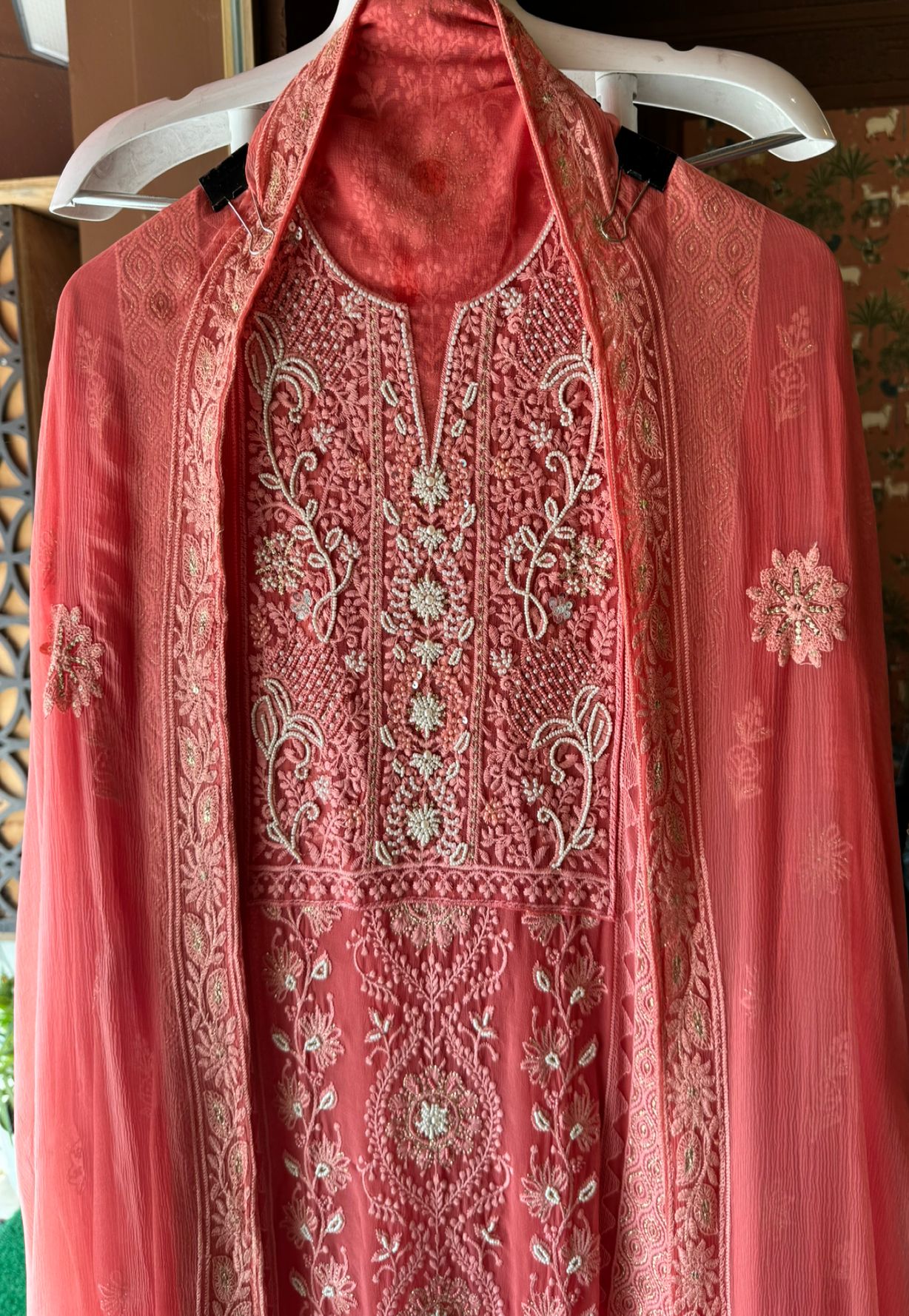 Pure Georgette Lakhnavi Embroidered Shirt