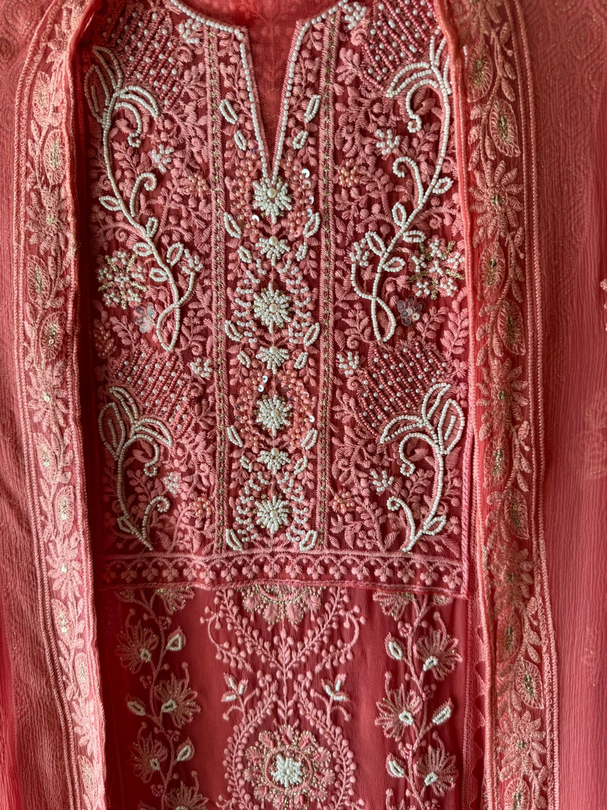 Pure Georgette Lakhnavi Embroidered Shirt