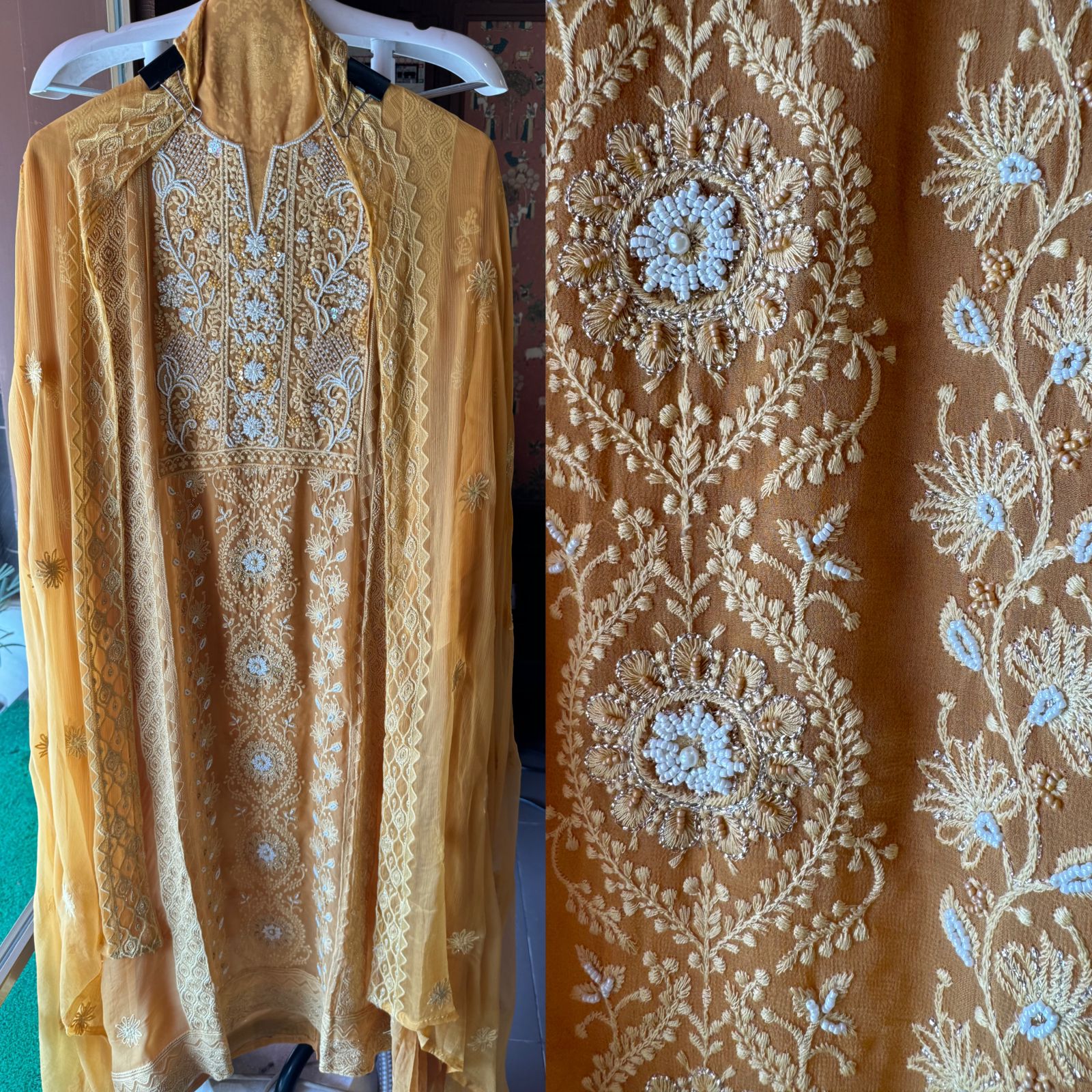 Pure Georgette Lakhnavi Embroidered Shirt