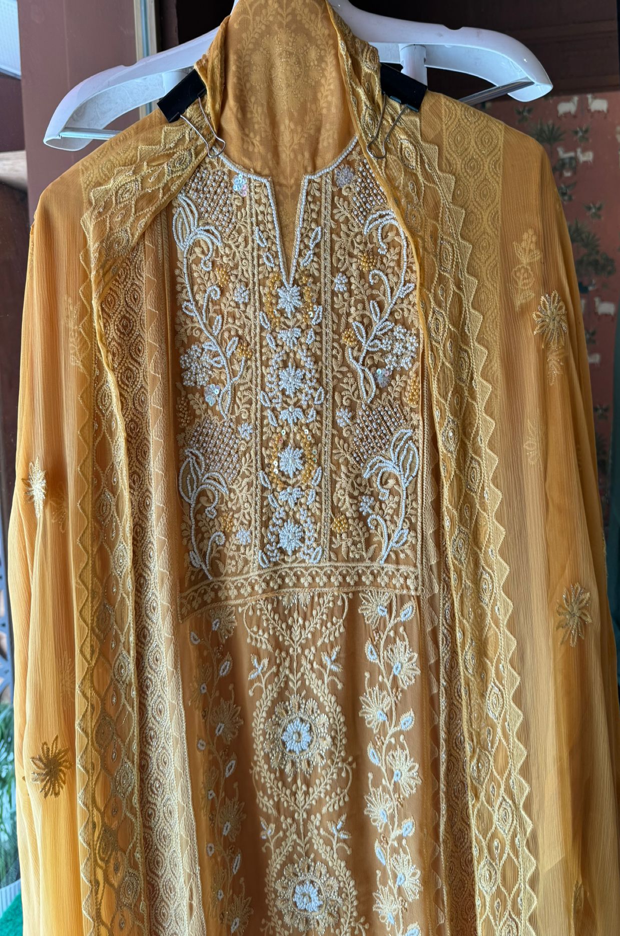 Pure Georgette Lakhnavi Embroidered Shirt