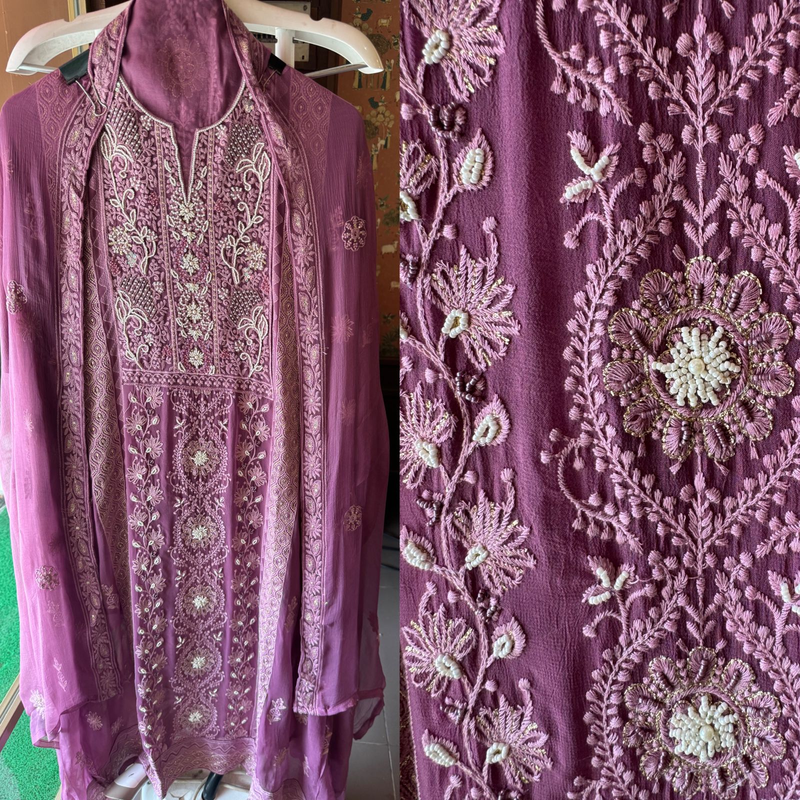 Pure Georgette Lakhnavi Embroidered Shirt