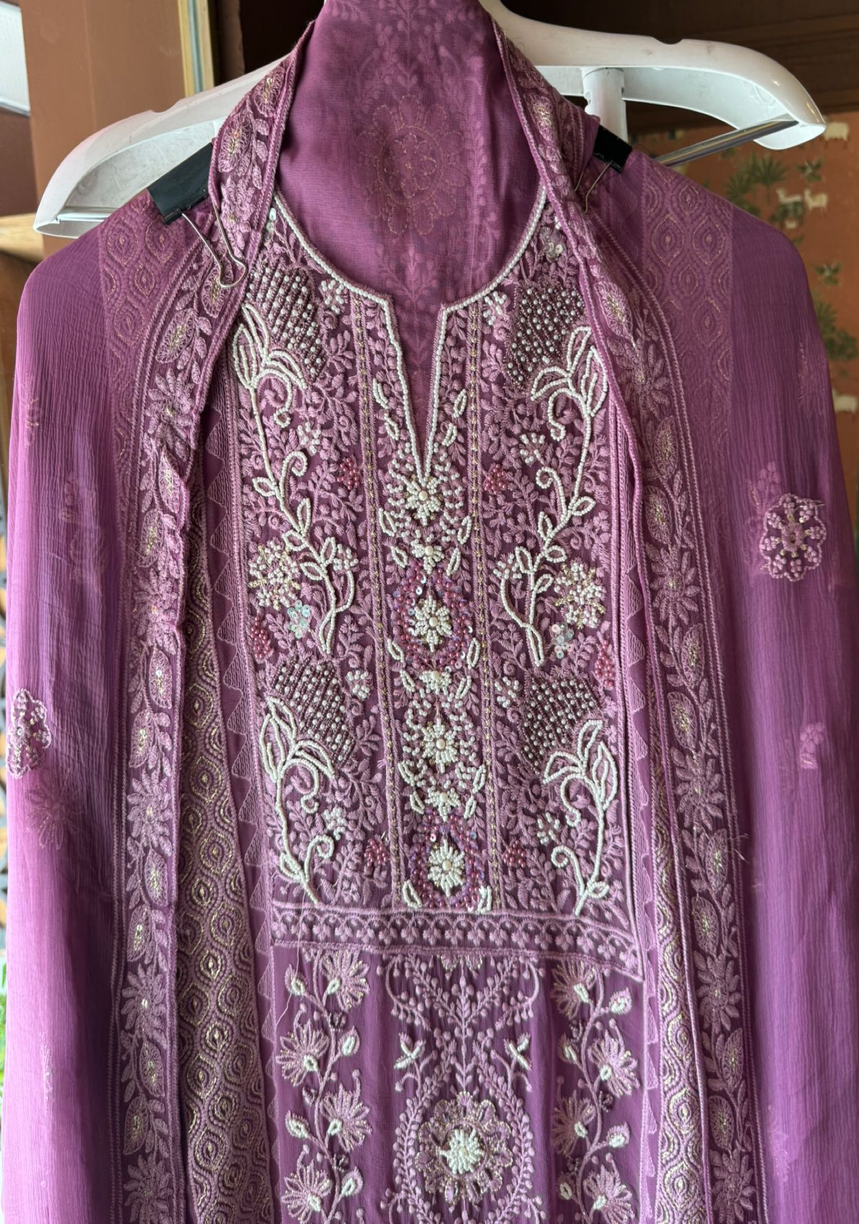 Pure Georgette Lakhnavi Embroidered Shirt