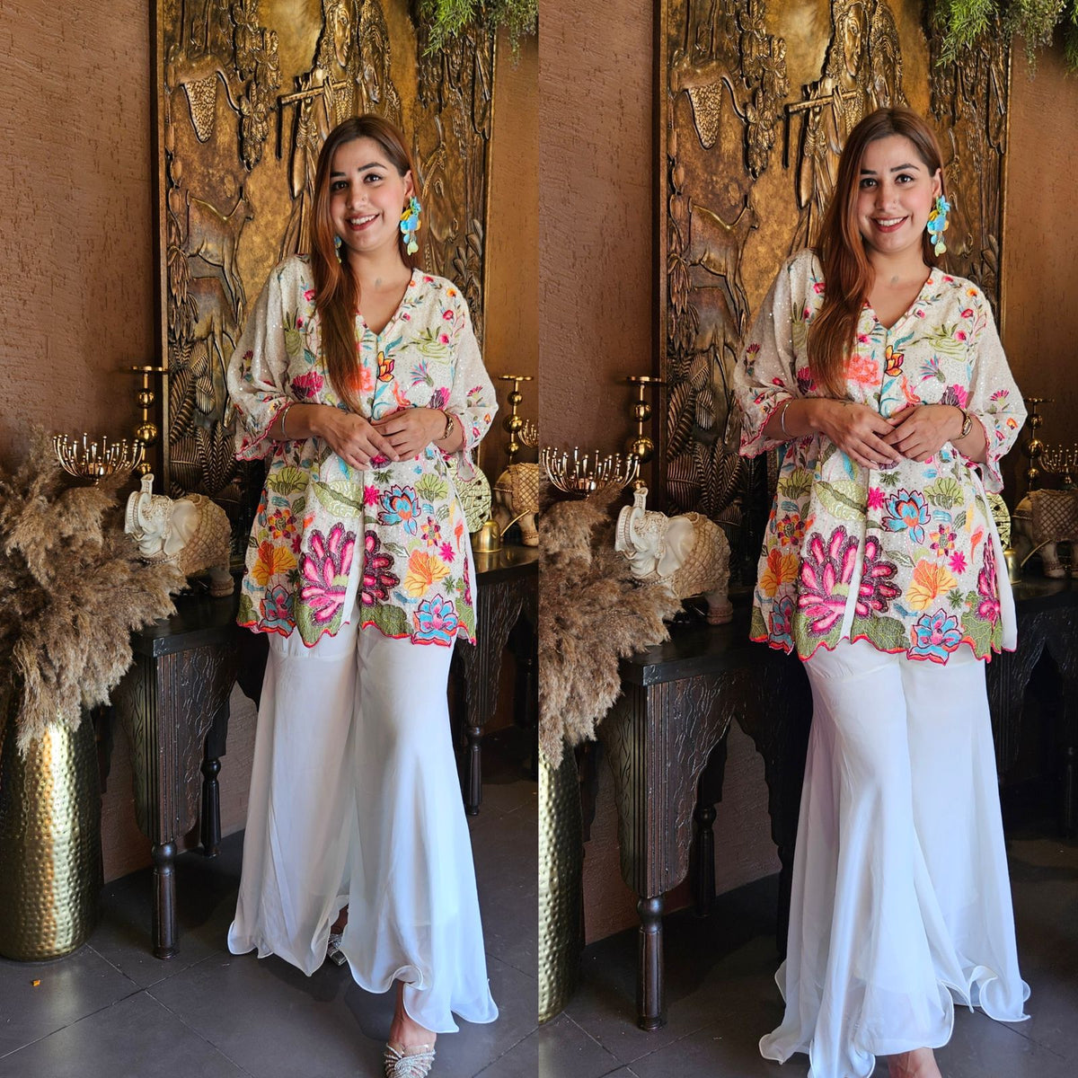 Georgette Kurta with thread embroidered
