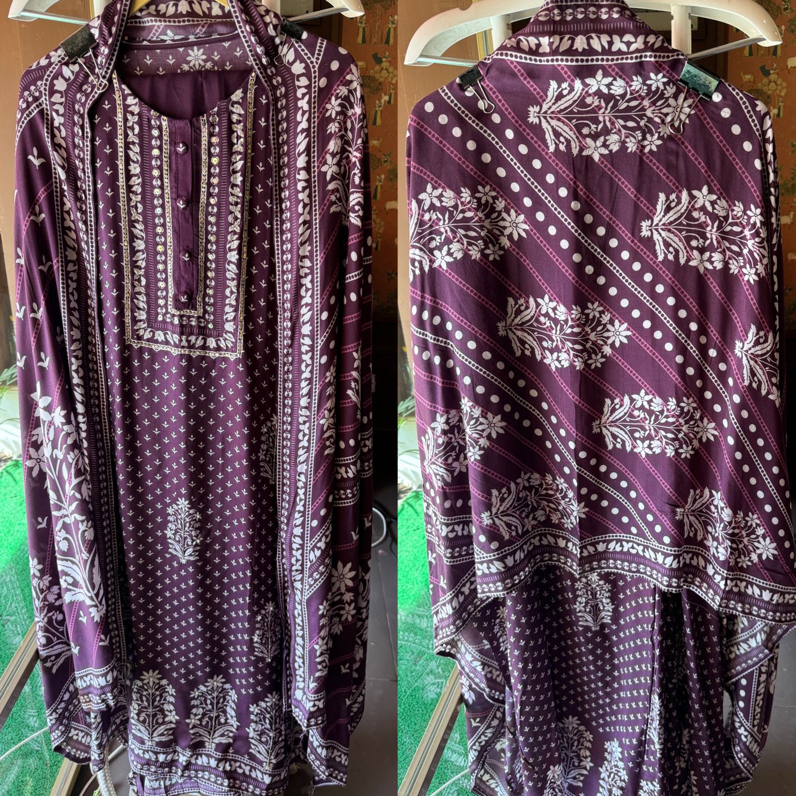 Pure Muslin Suit in Dark wine colour