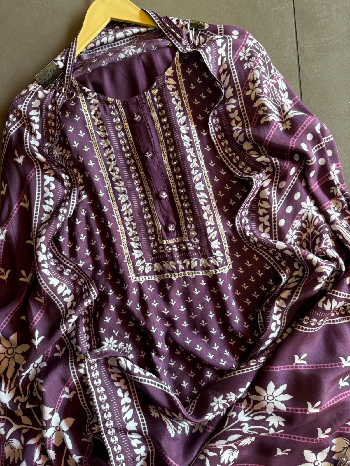 Pure Muslin Suit in Dark wine colour