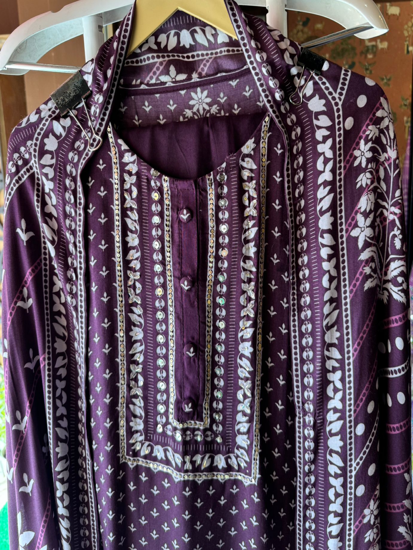 Pure Muslin Suit in Dark wine colour