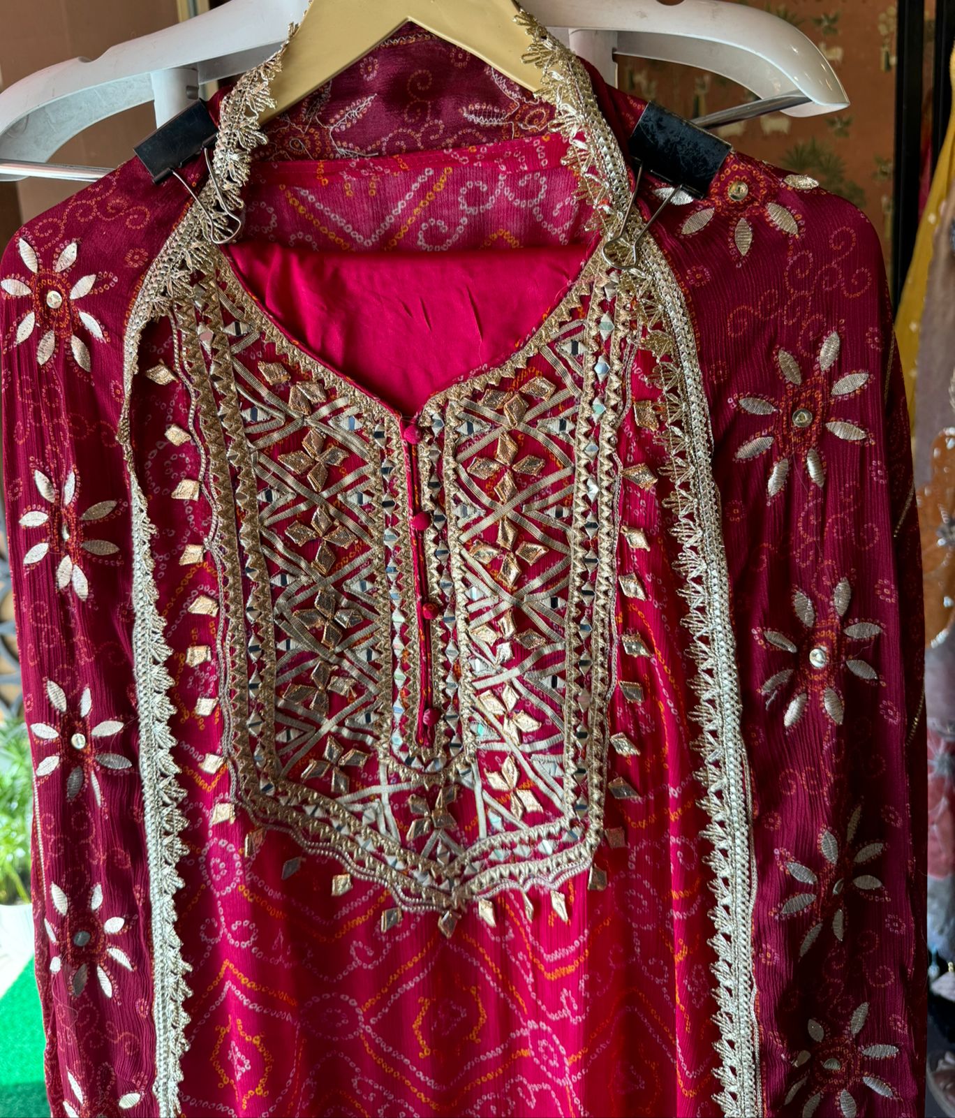 Pure chinon bandhani Printed shirt