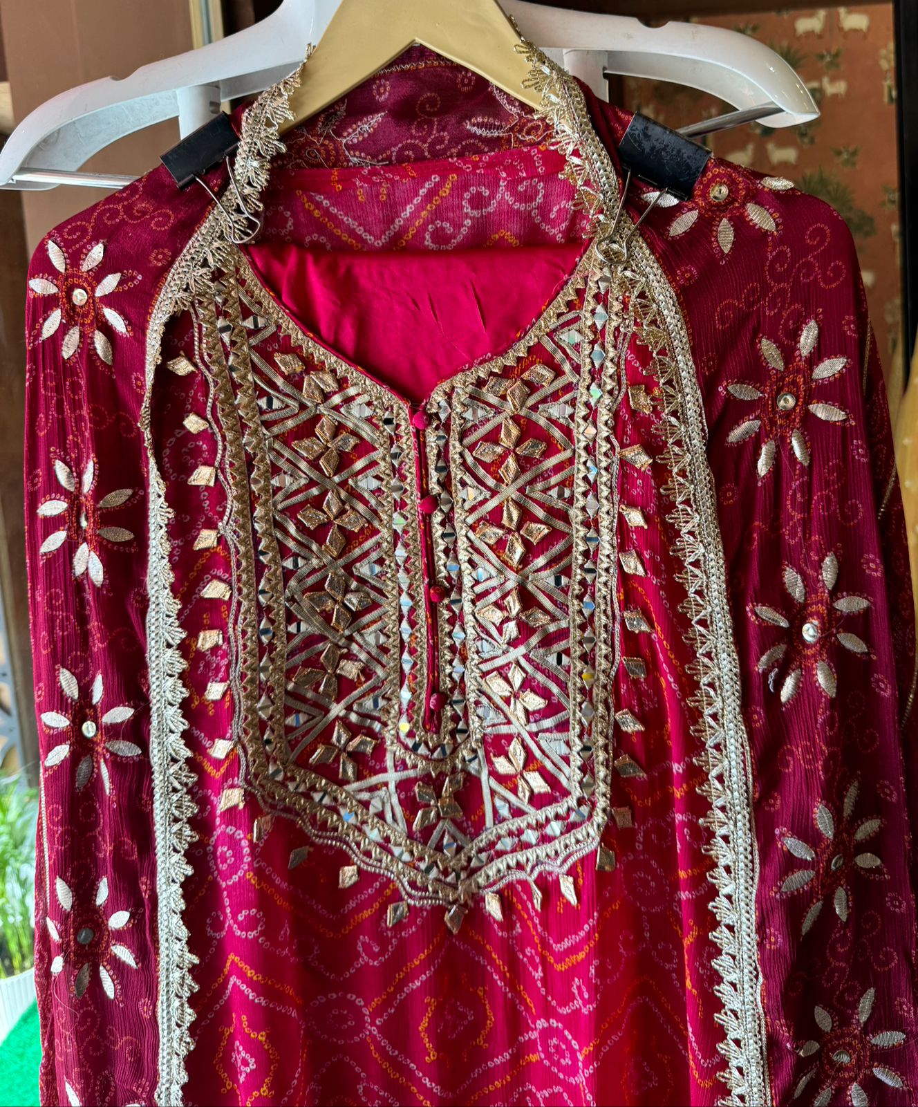 Pure chinon bandhani Printed shirt