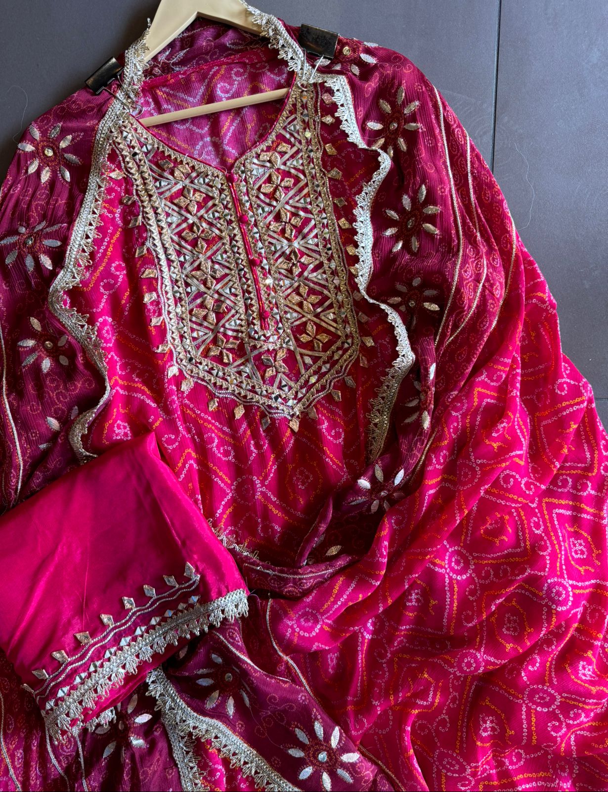 Pure chinon bandhani Printed shirt