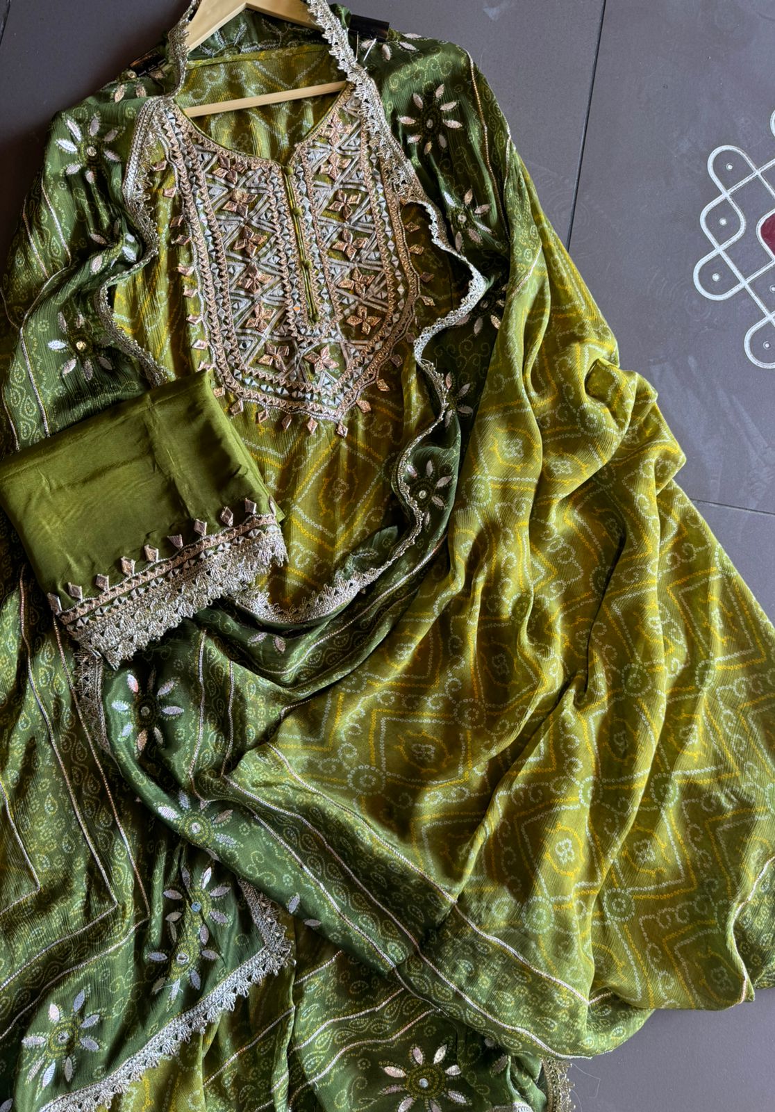 Pure chinon bandhani Printed shirt