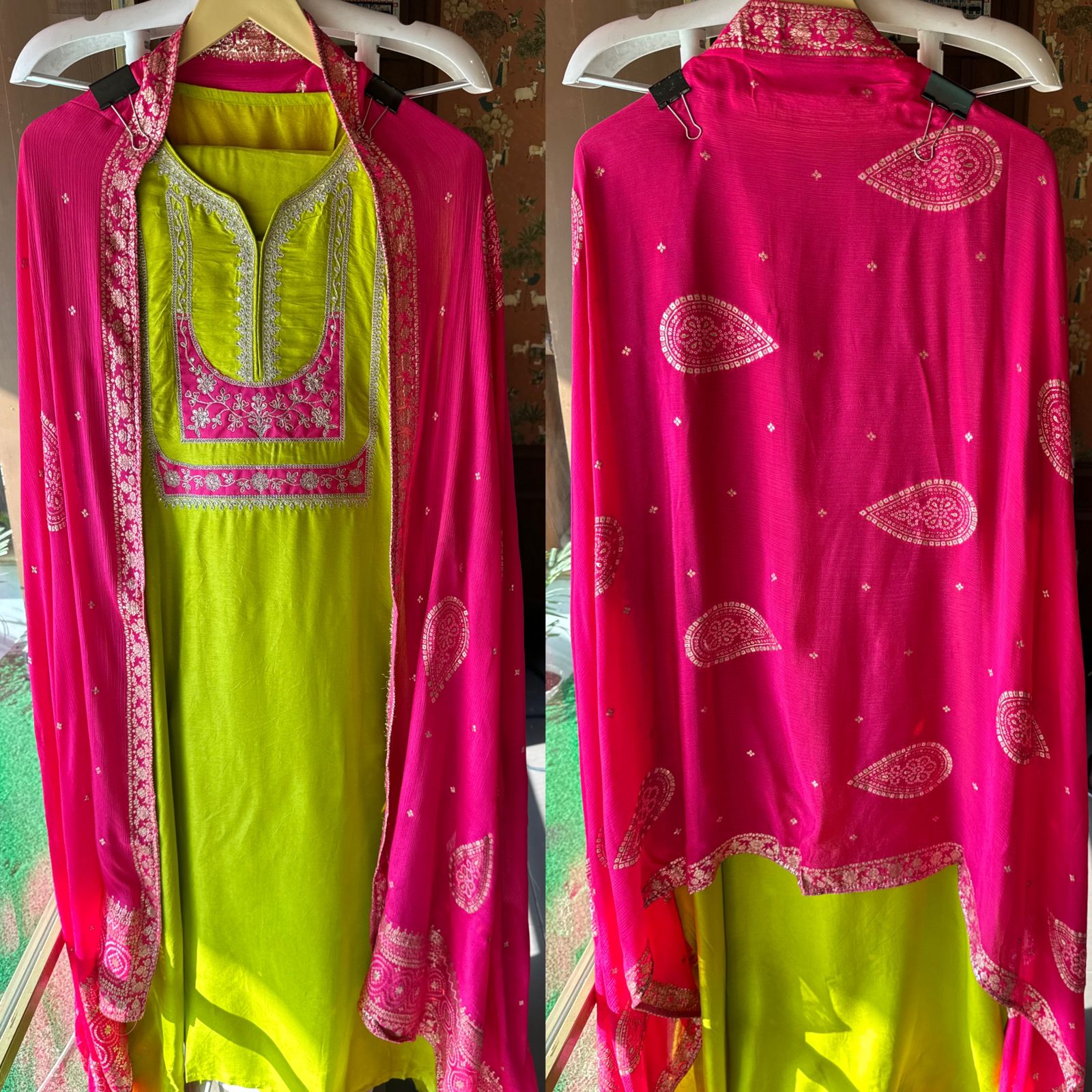 Pure Silk Unstitched Kurta (Neonish Green in colour)