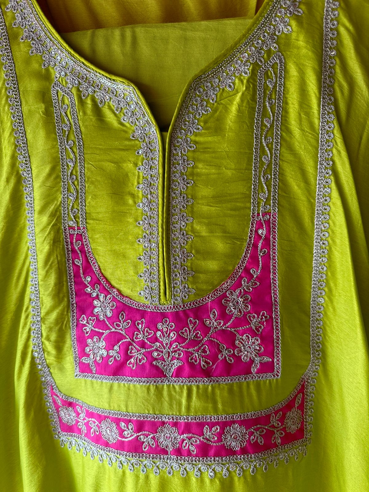 Pure Silk Unstitched Kurta (Neonish Green in colour)