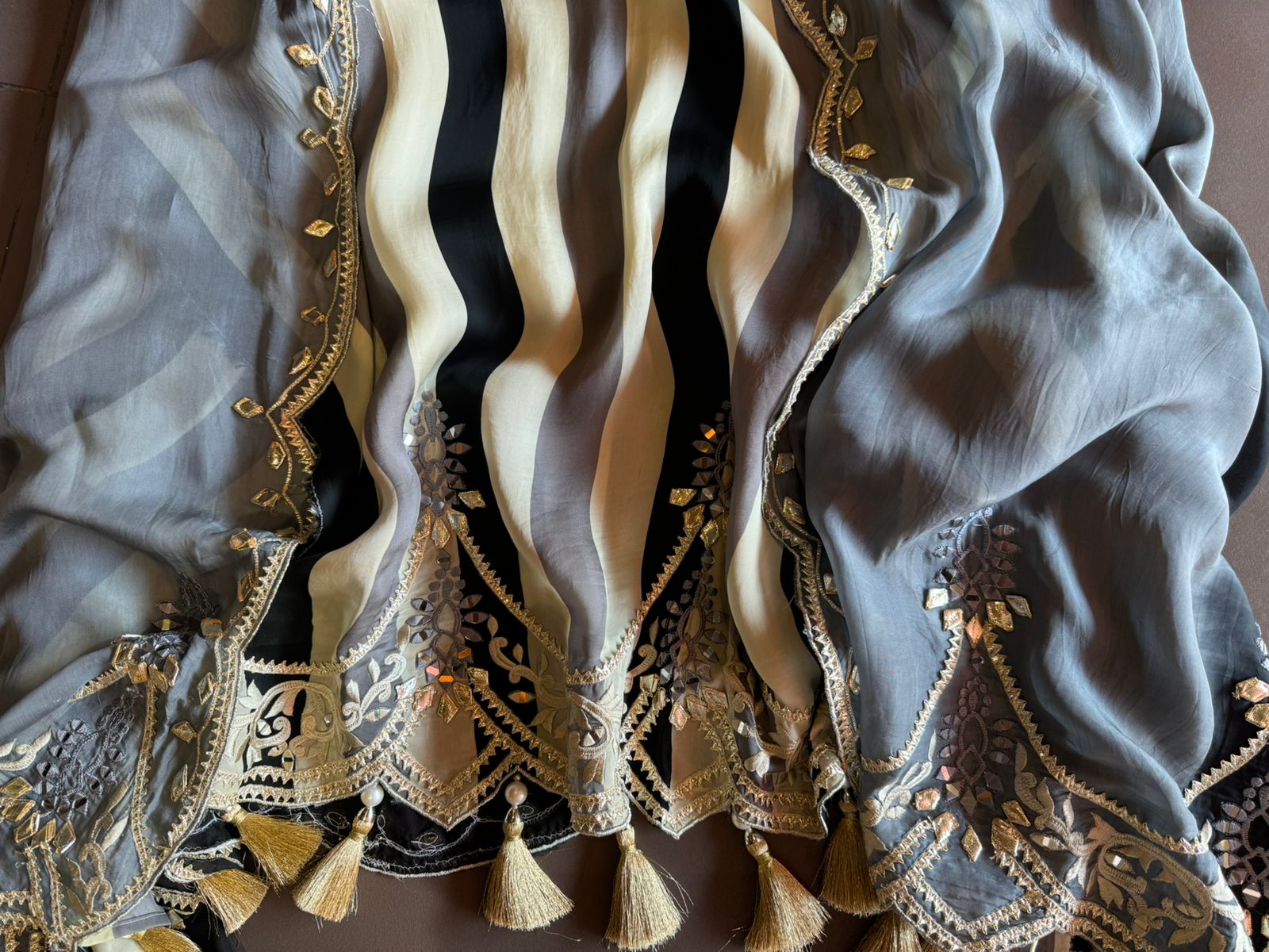 Stripes Organza silk Shirt (Unstitched)