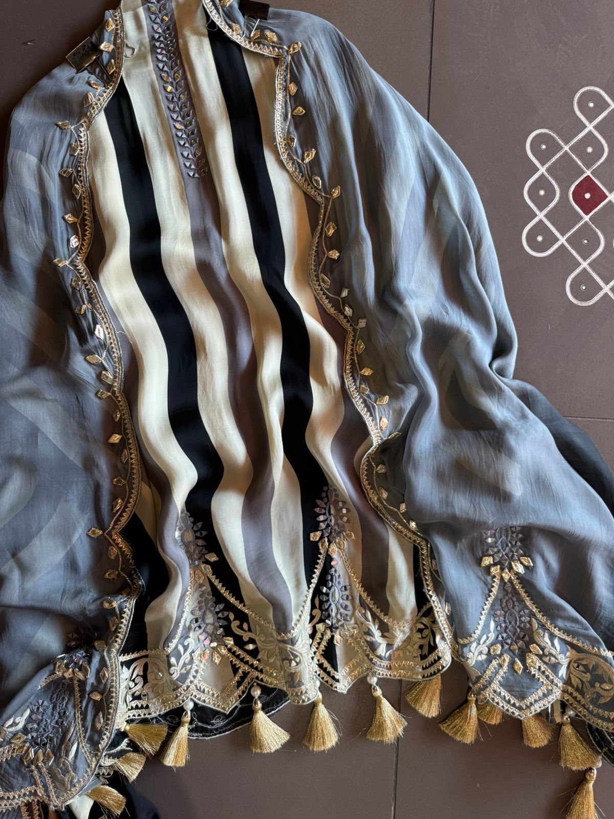 Stripes Organza silk Shirt (Unstitched)