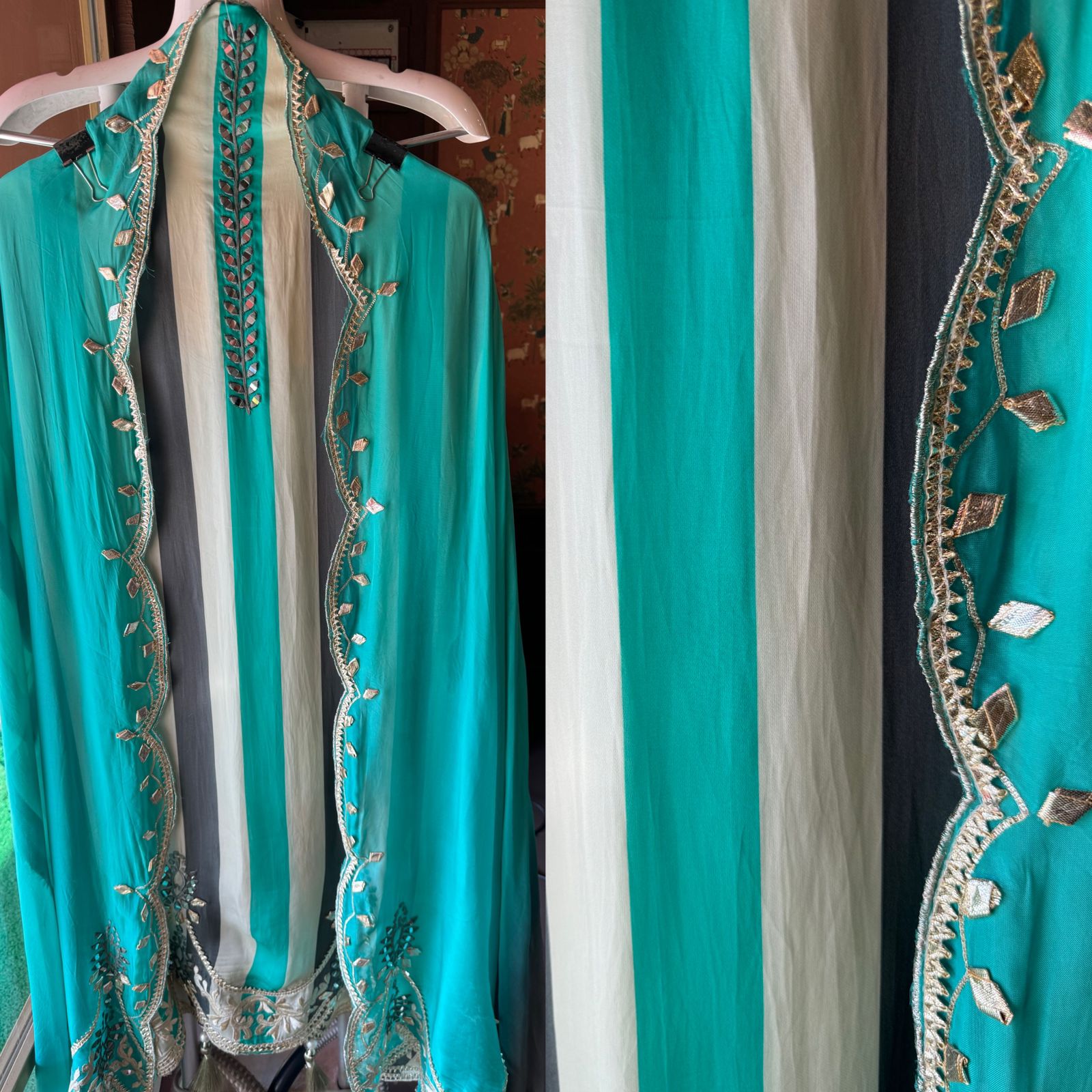 Stripes Organza silk Shirt (Unstitched)