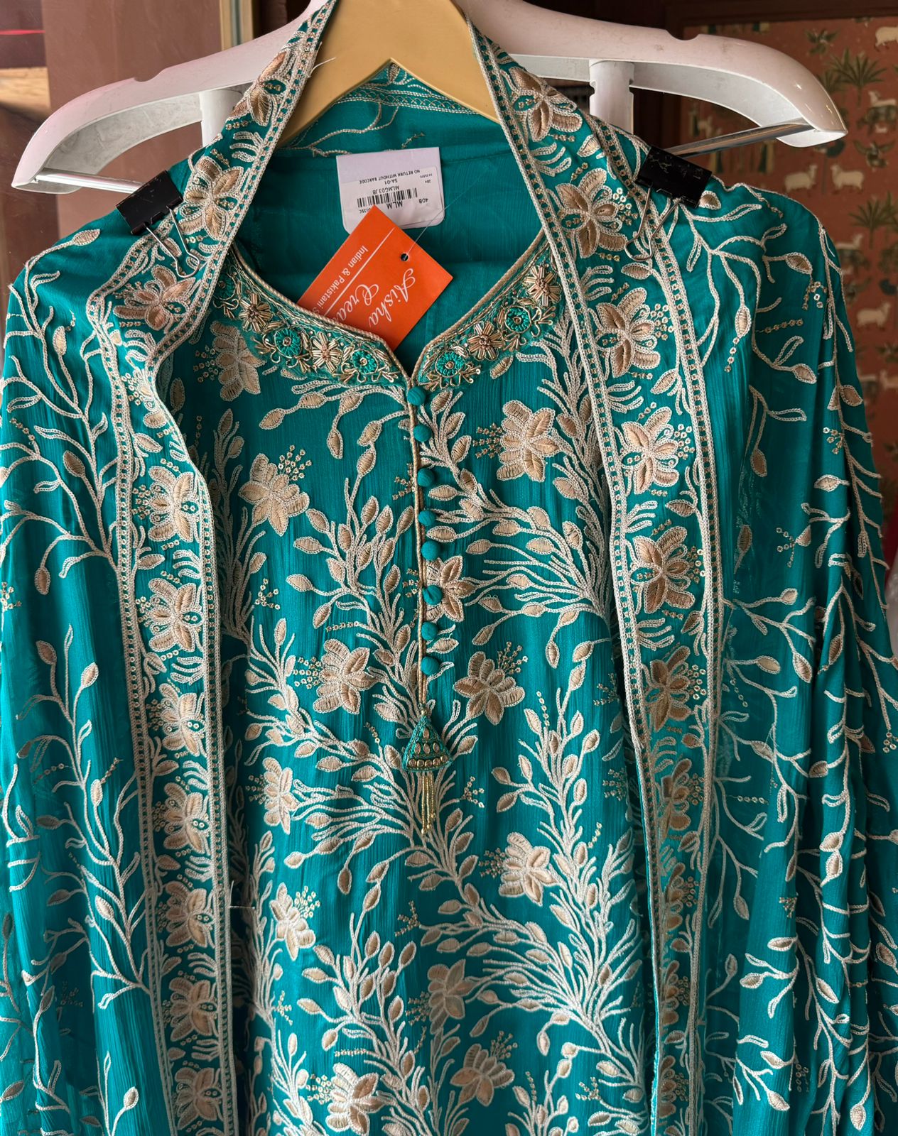 Pure chinon heavily embroidered collection , Unstitched kurta with ari work done